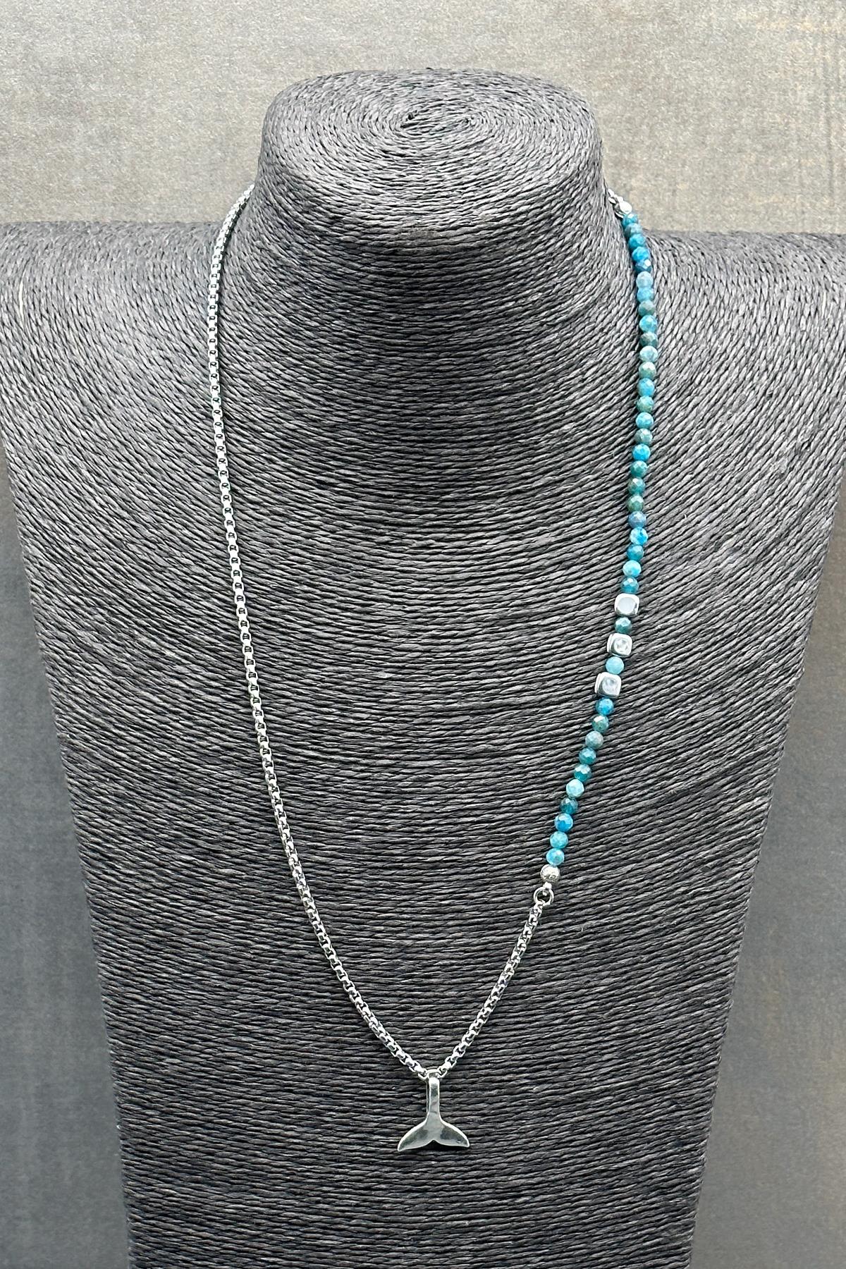 FRNCH 316L Çelik ve Apatit Doğal Taşlı Mavi Renkli Erkek Kolye FRJ30596-696-M