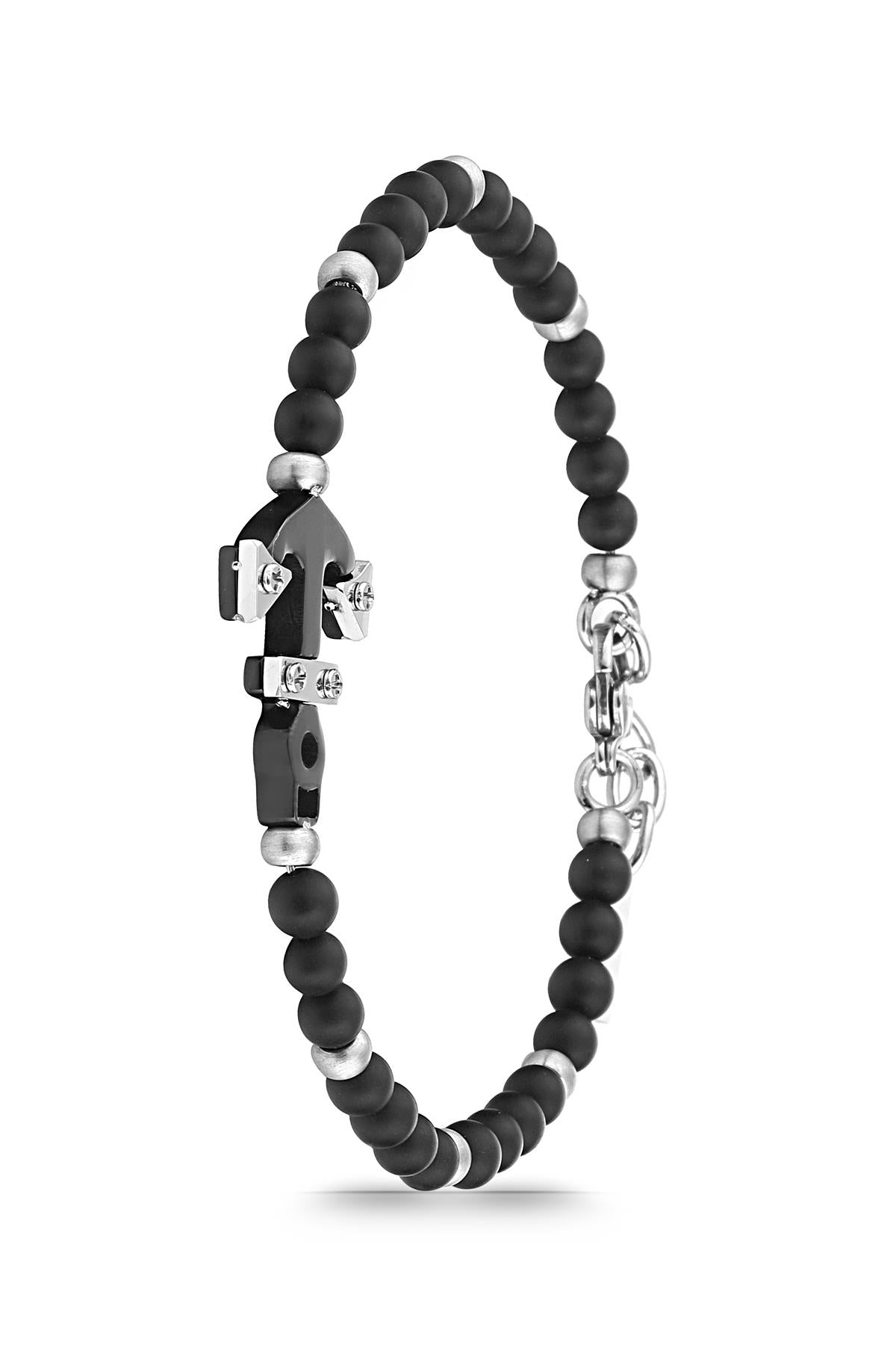 FRNCH 316L Çelik ve Doğal Taşlı Siyah Renkli Erkek Bileklik FRJ11779-1879-S