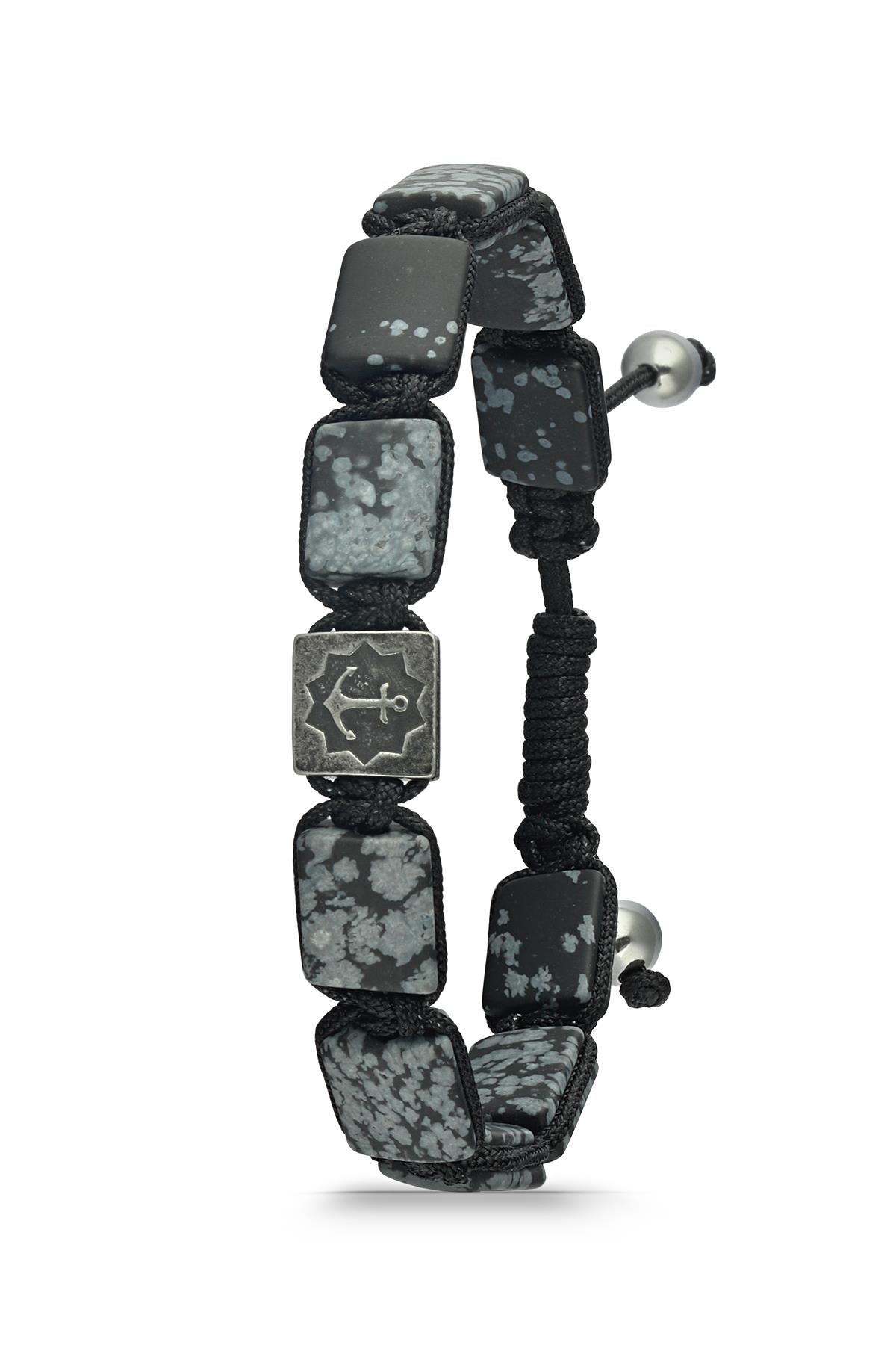 FRNCH 316L Çelik ve Doğal Taşlı Siyah Renkli Makrome Erkek Bileklik FRJ11784-1884-AB