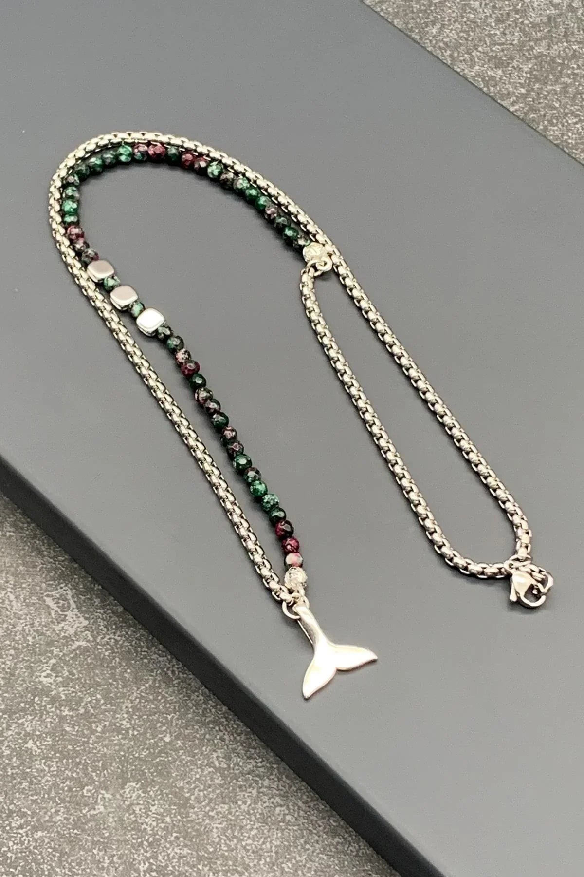FRNCH 316L Çelik ve Jade Doğal Taşlı Yeşil Renkli Erkek Kolye FRJ30479-579-Y