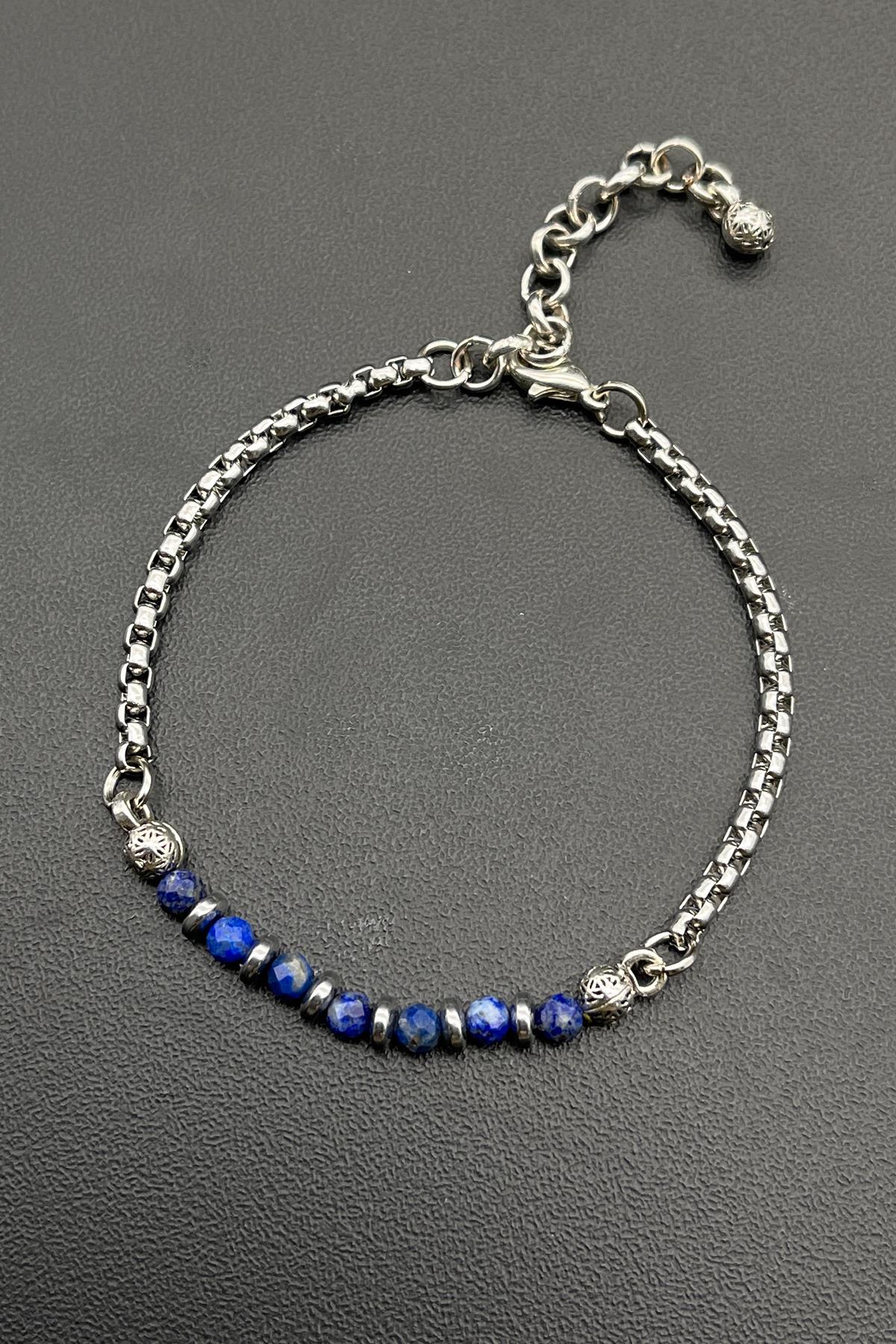 FRNCH 316L Çelik ve Lapis Lazuli Doğal Taşlı Lacivert Renkli Erkek Bileklik FRJ11695-1795-L2