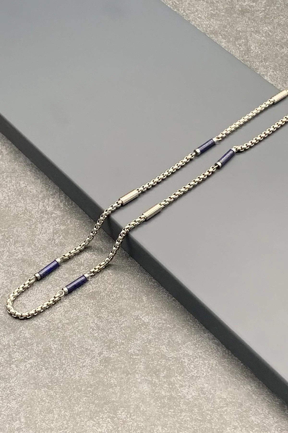 FRNCH 316L Çelik ve Lapis Lazuli Doğal Taşlı Lacivert Renkli Erkek Kolye FRJ30472-572-L