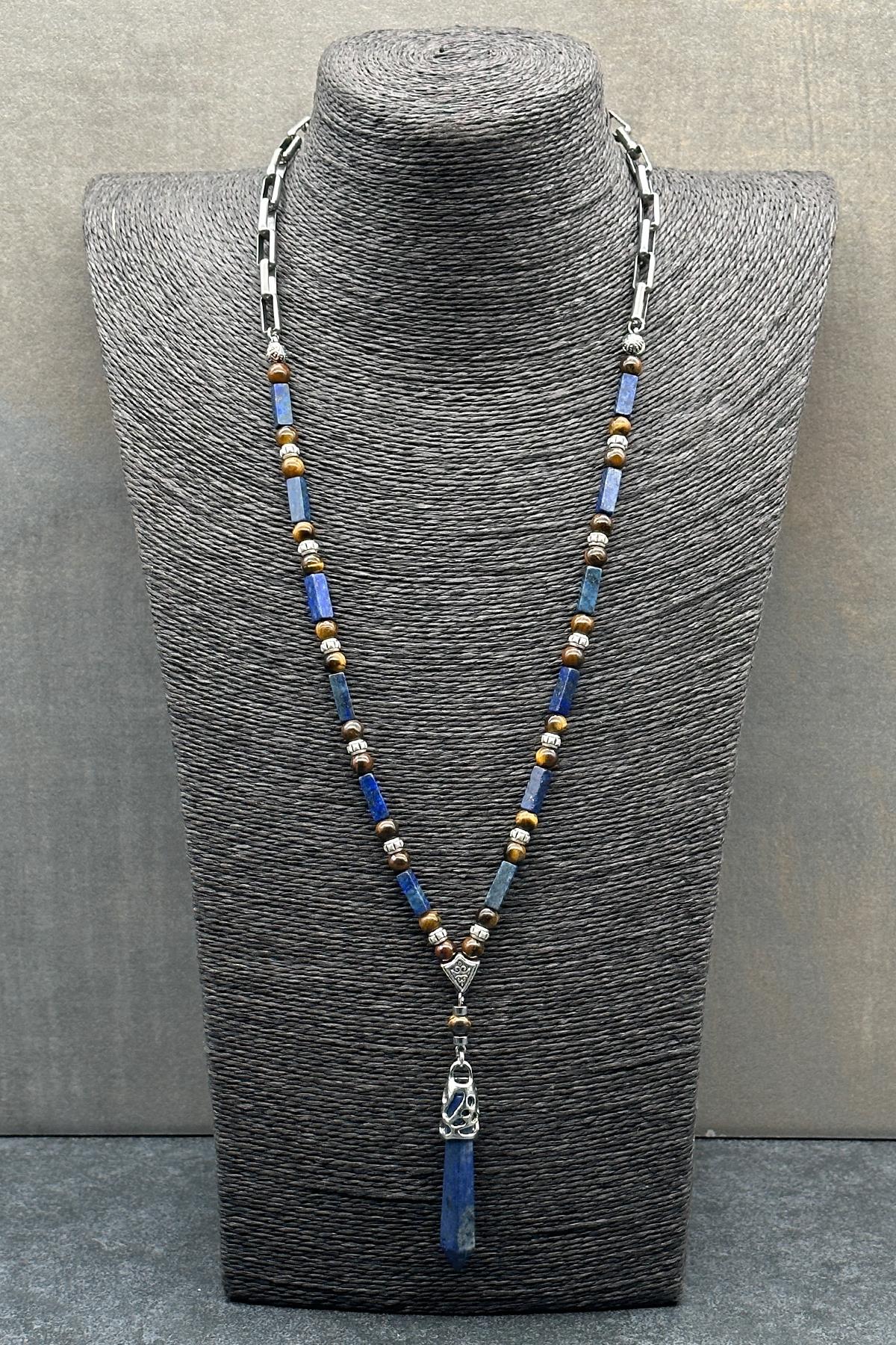 FRNCH 316L Çelik ve Lapis Lazuli Doğal Taşlı Lacivert Renkli Erkek Kolye FRJ30609-709-LK