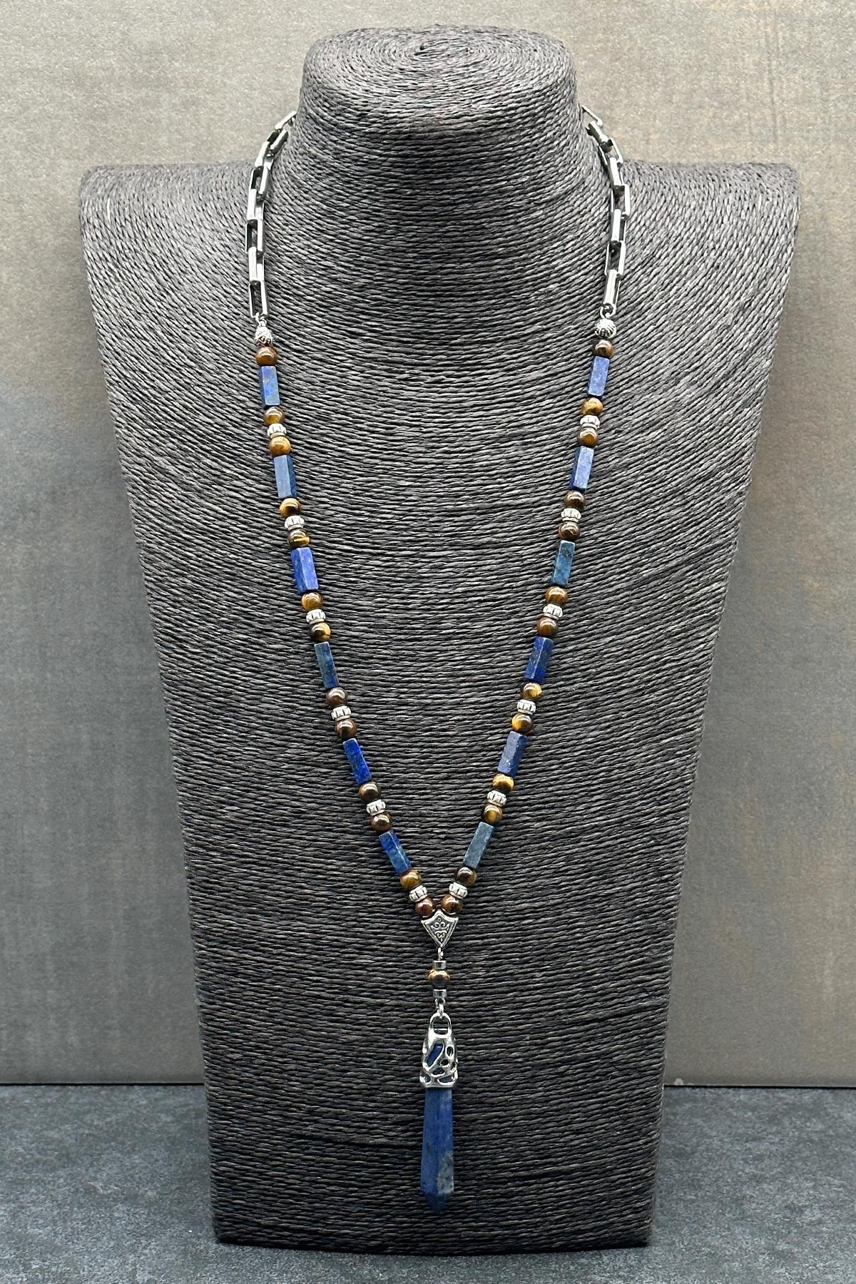 FRNCH 316L Çelik ve Lapis Lazuli Doğal Taşlı Lacivert Renkli Erkek Kolye FRJ30609-709-LK