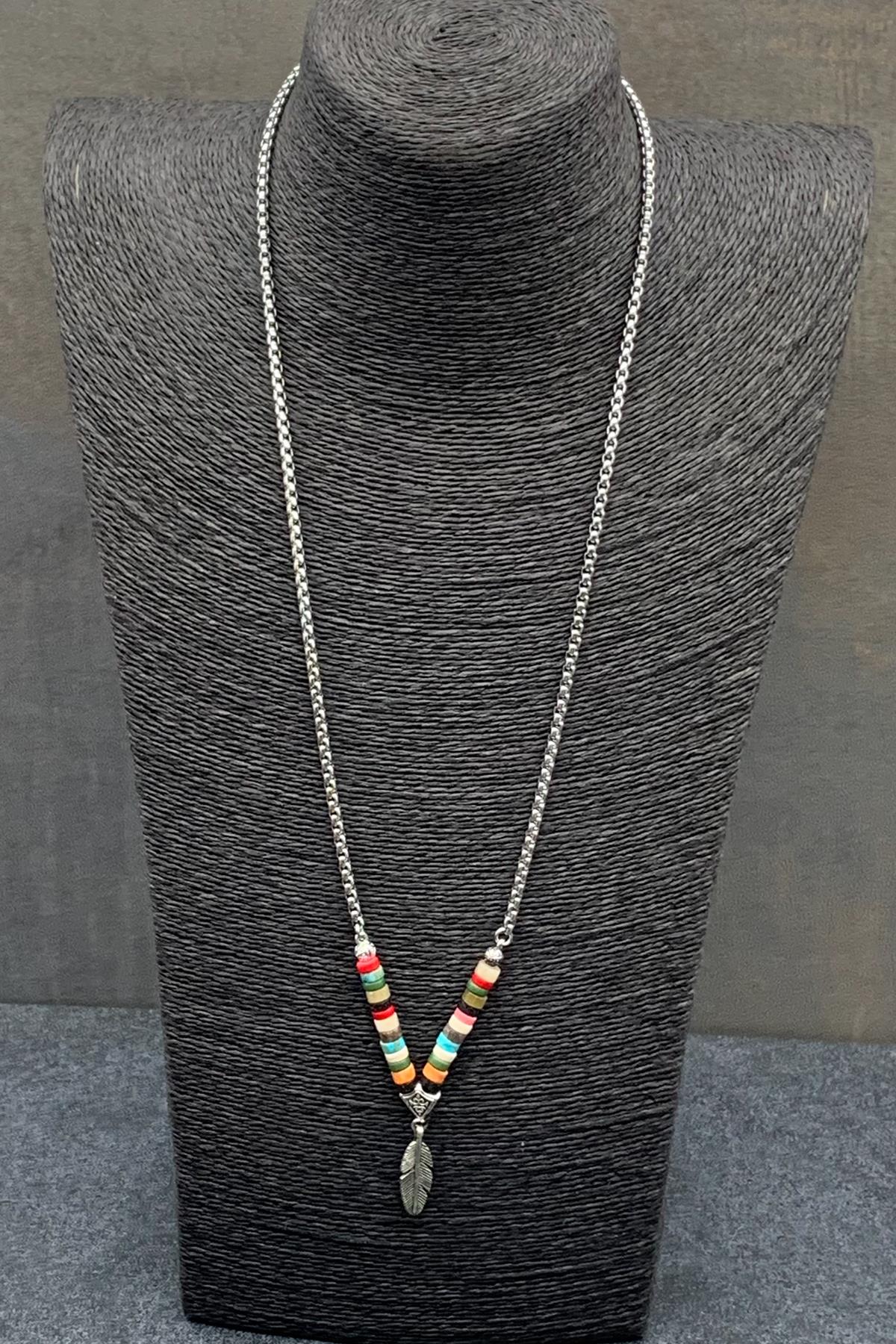 FRNCH 316L Çelik ve Mix Doğal Taşlı Çok Renkli Erkek Kolye FRJ30490-590-CK