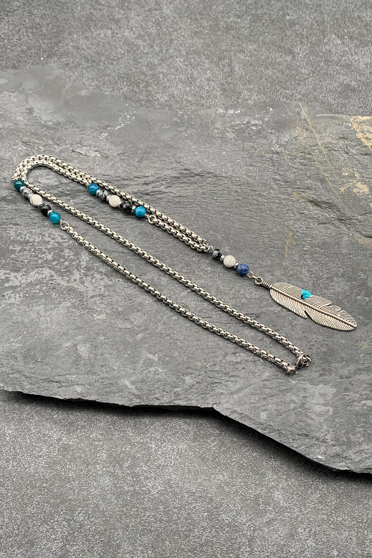 FRNCH 316L Çelik ve Mix Doğal Taşlı Çok Renkli Erkek Kolye FRJ30499-599-CK