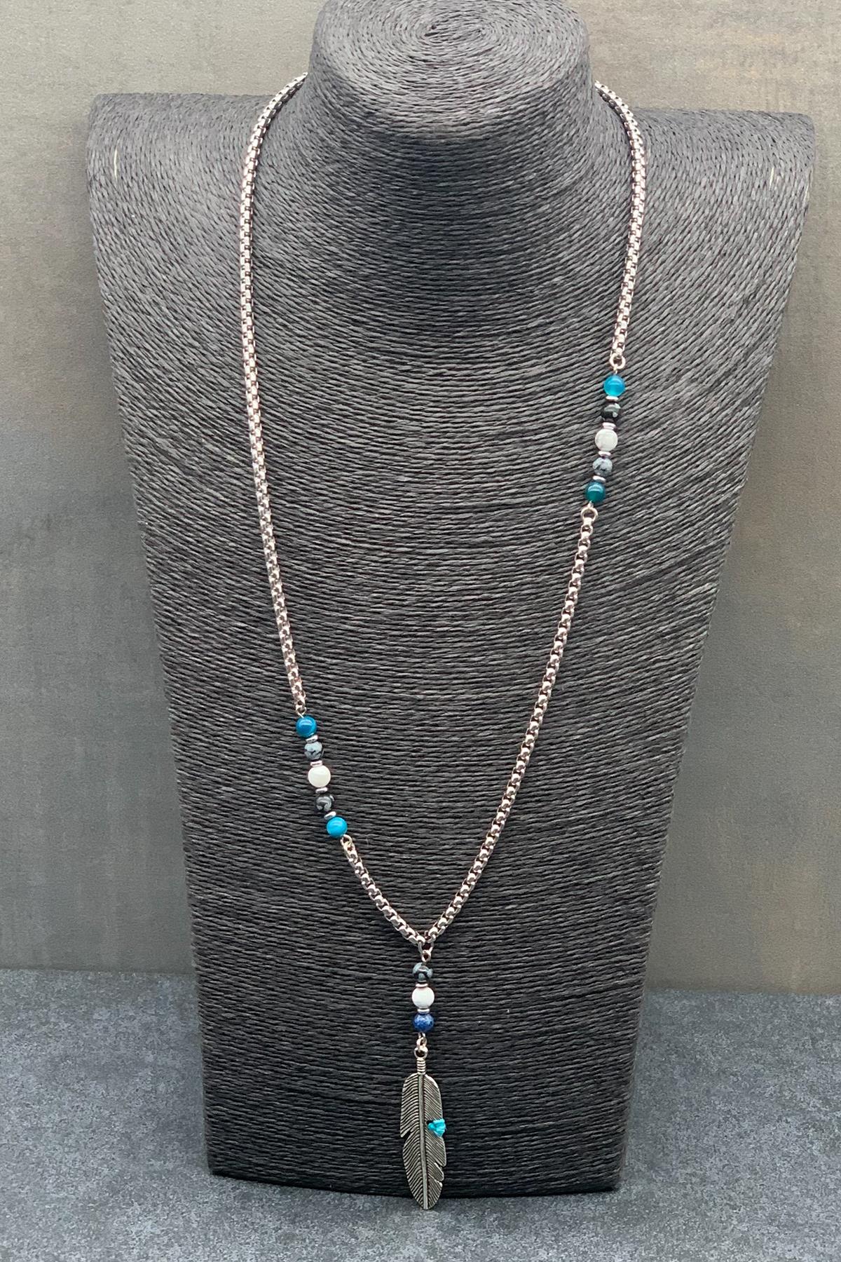 FRNCH 316L Çelik ve Mix Doğal Taşlı Çok Renkli Erkek Kolye FRJ30499-599-CK