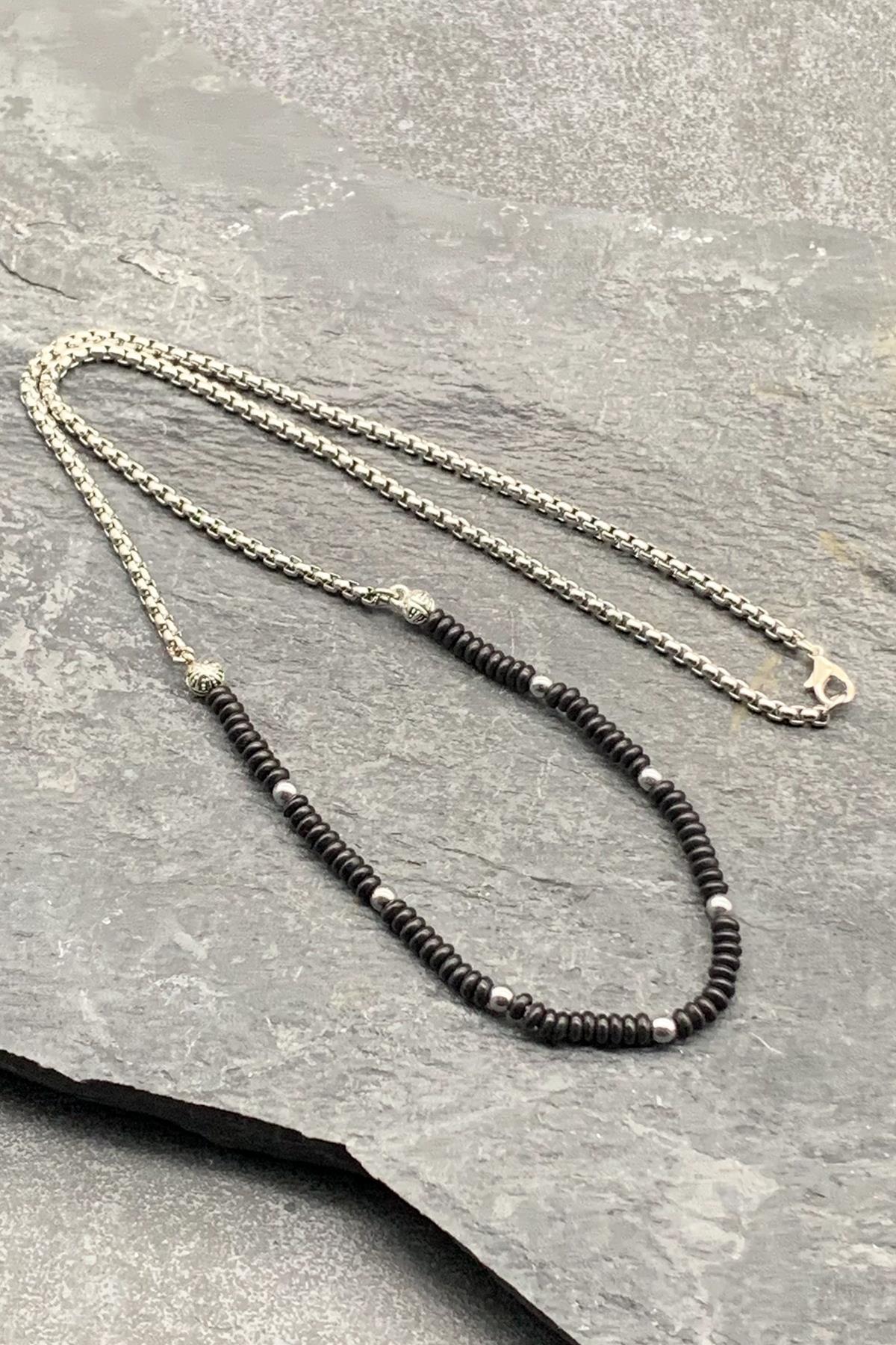 FRNCH 316L Çelik ve Onyx Doğal Taşlı Siyah Renkli Erkek Kolye FRJ30492-592-S