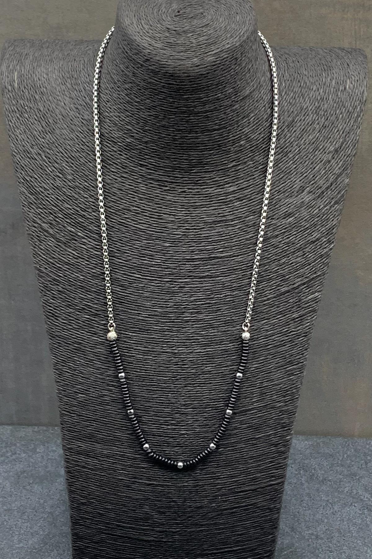 FRNCH 316L Çelik ve Onyx Doğal Taşlı Siyah Renkli Erkek Kolye FRJ30492-592-S