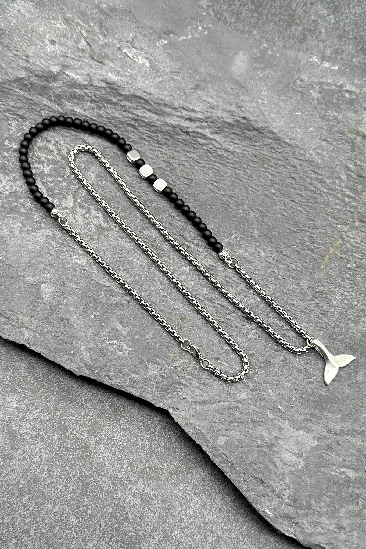 FRNCH 316L Çelik ve Onyx Doğal Taşlı Siyah Renkli Erkek Kolye FRJ30596-696-B