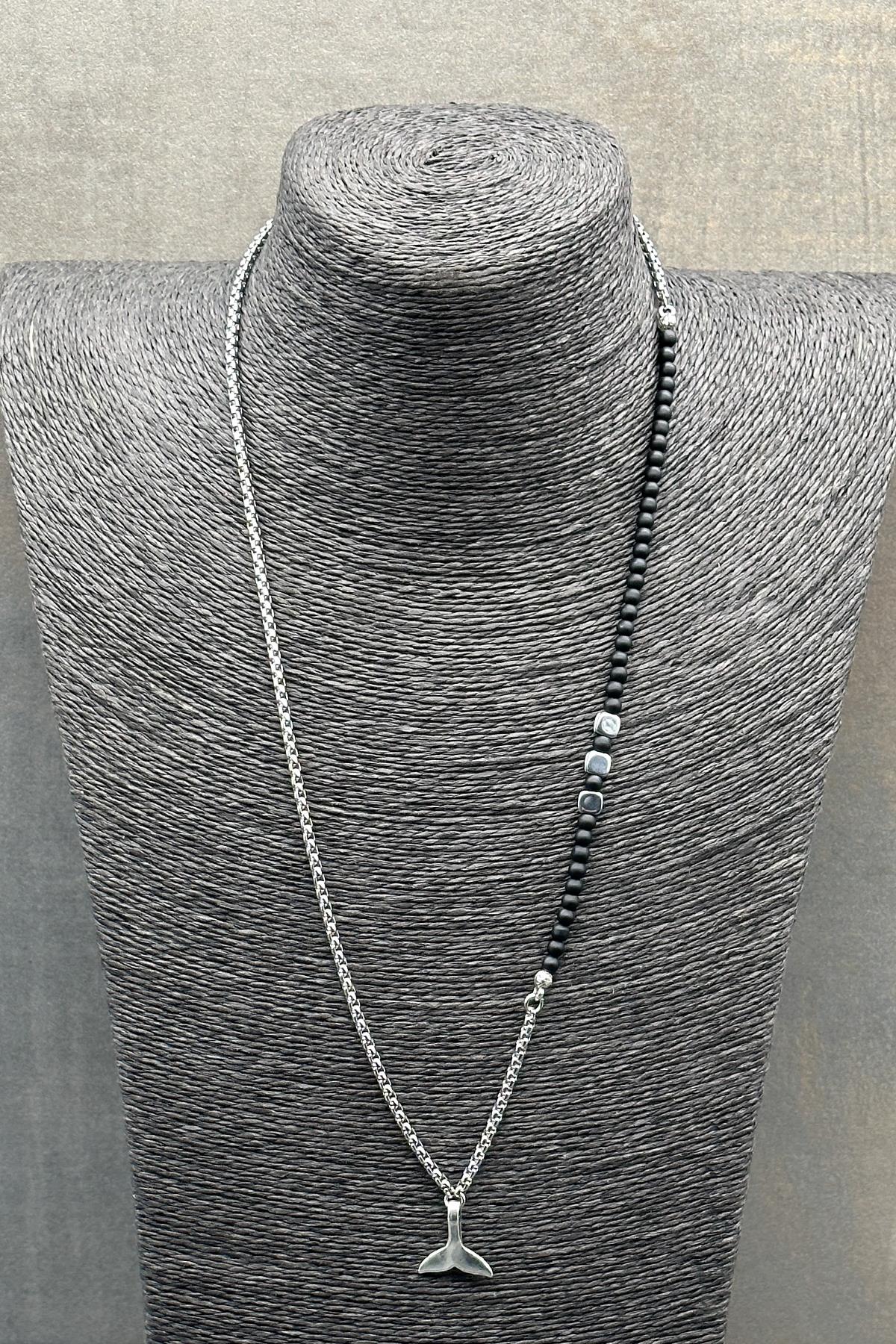 FRNCH 316L Çelik ve Onyx Doğal Taşlı Siyah Renkli Erkek Kolye FRJ30596-696-B