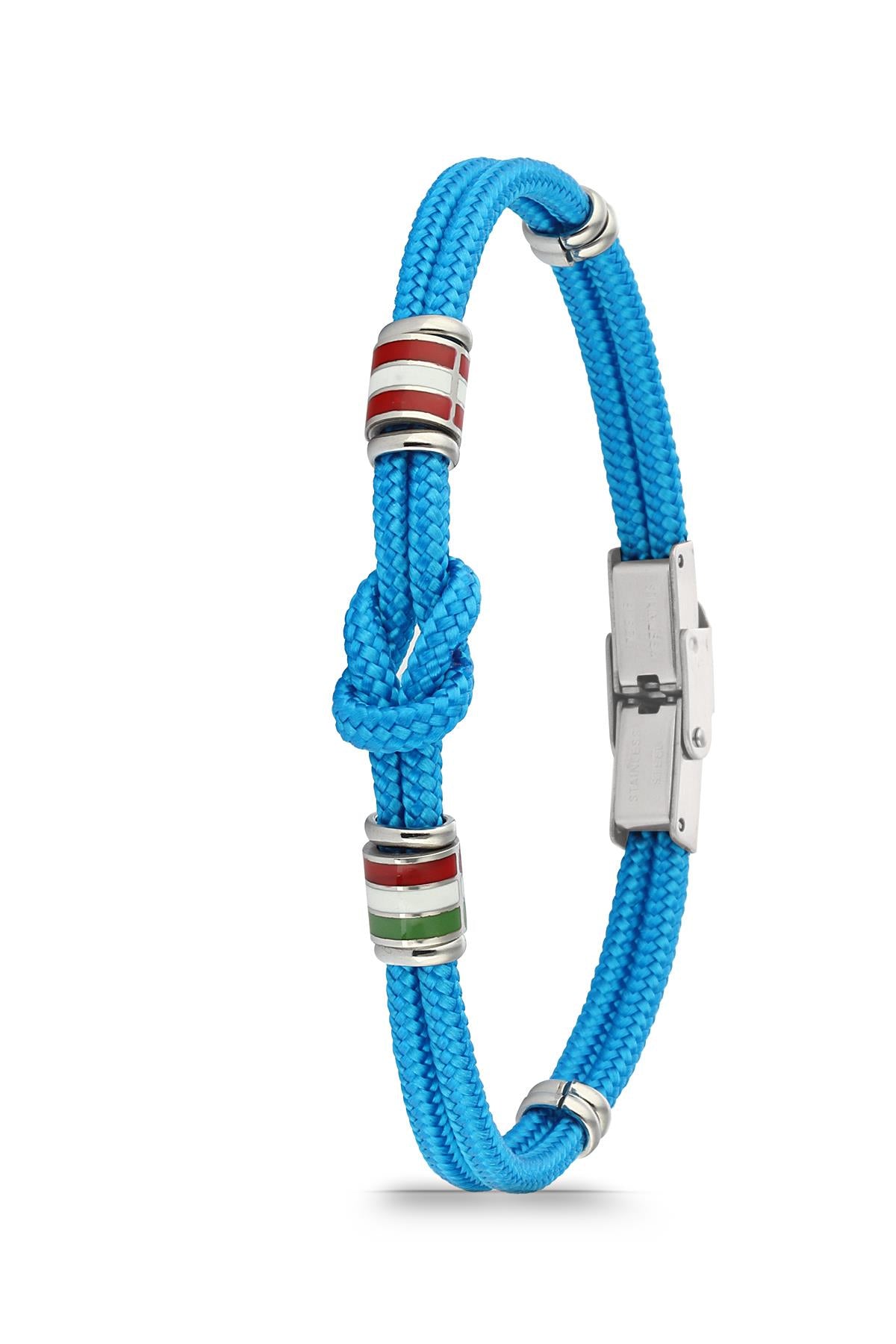 FRNCH 316L Çelik ve Paraşüt İpli Mavi Renkli Erkek Bileklik FRJ11743-1843-M
