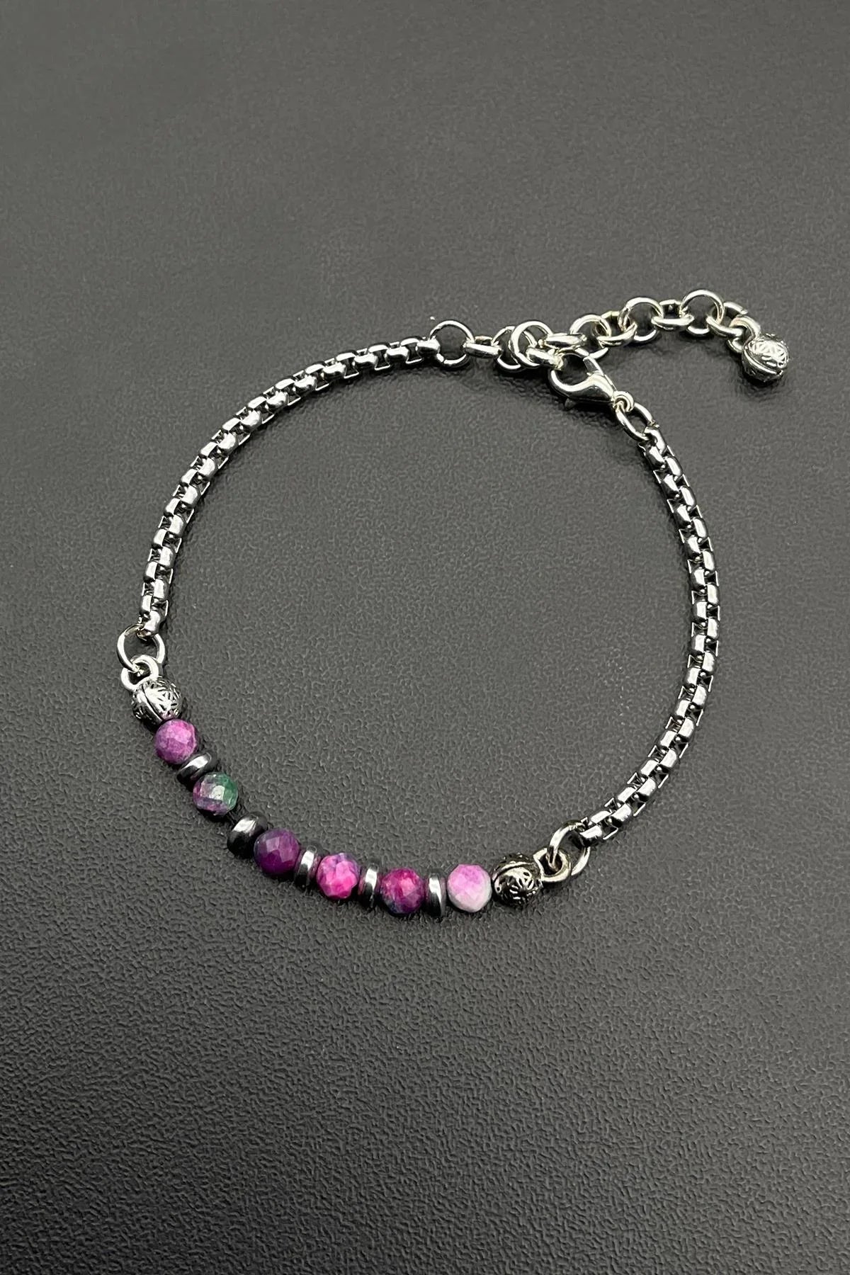 FRNCH 316L Çelik ve Ruby Zoisite Doğal Taşlı Pembe Renkli Erkek Bileklik FRJ11695-1795-P