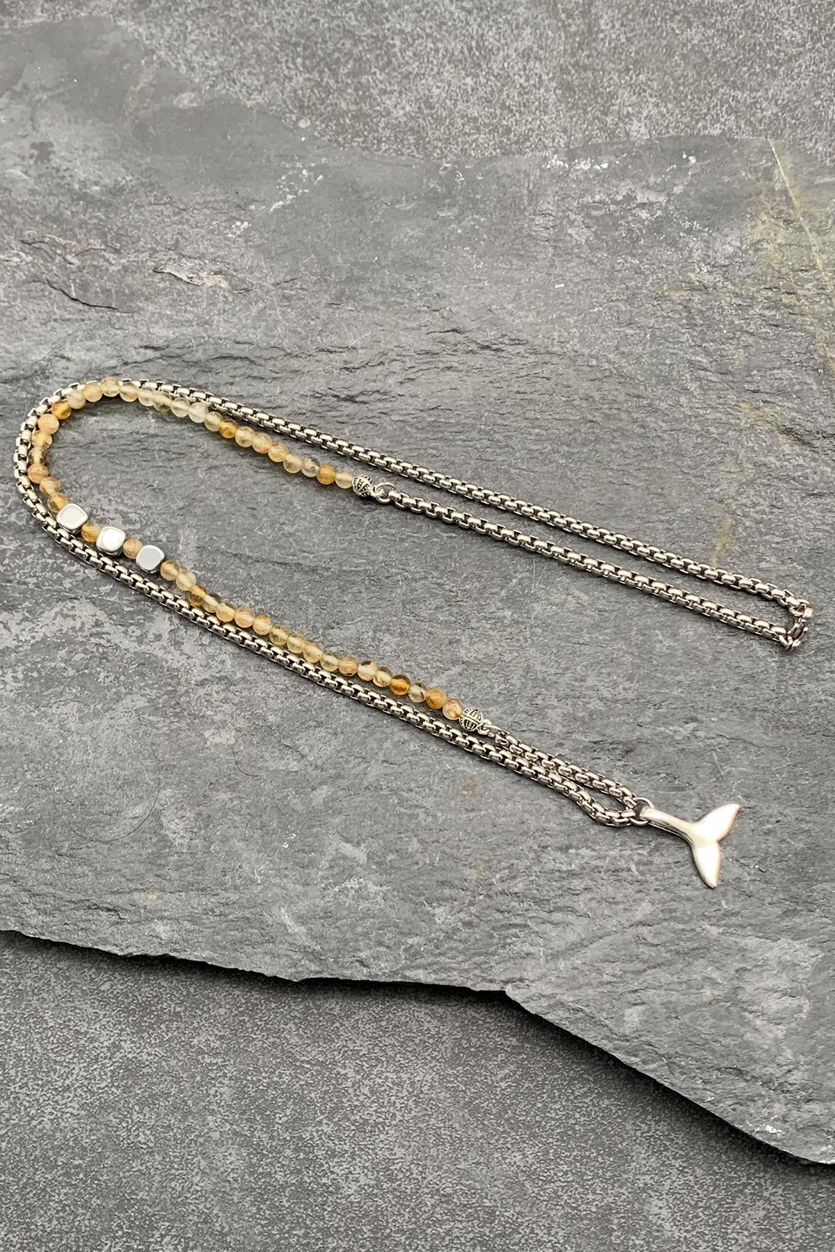 FRNCH 316L Çelik ve Sitrin Doğal Taşlı Kahverengi Renkli Erkek Kolye FRJ30479-579-K2