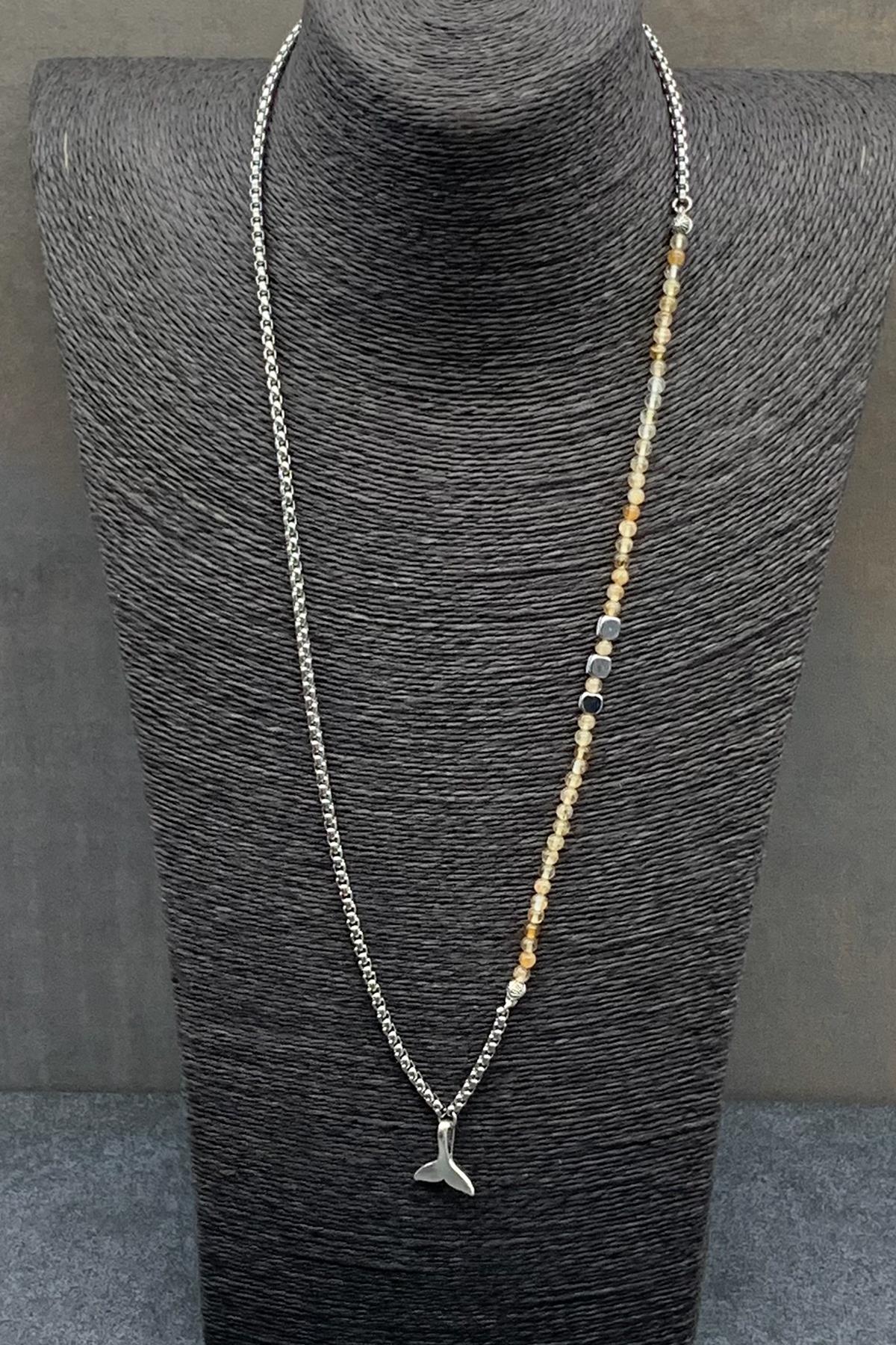 FRNCH 316L Çelik ve Sitrin Doğal Taşlı Kahverengi Renkli Erkek Kolye FRJ30479-579-K2