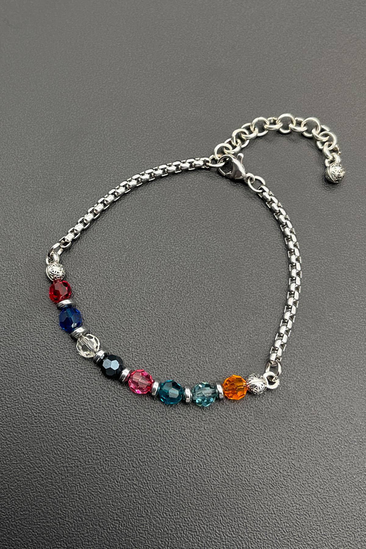 FRNCH 316L Çelik ve Swarovski Taşlı Çok Renkli Ayarlanabilir Erkek Bileklik FRJ11695-1795-CK