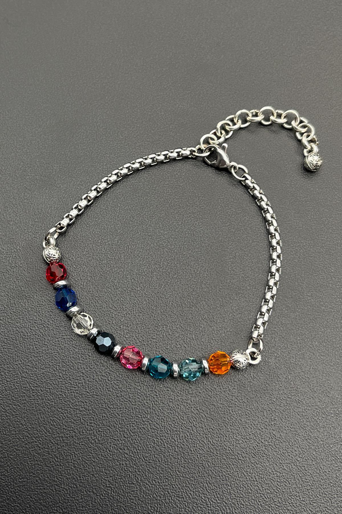 FRNCH 316L Çelik ve Swarovski Taşlı Çok Renkli Ayarlanabilir Erkek Bileklik FRJ11695-1795-CK