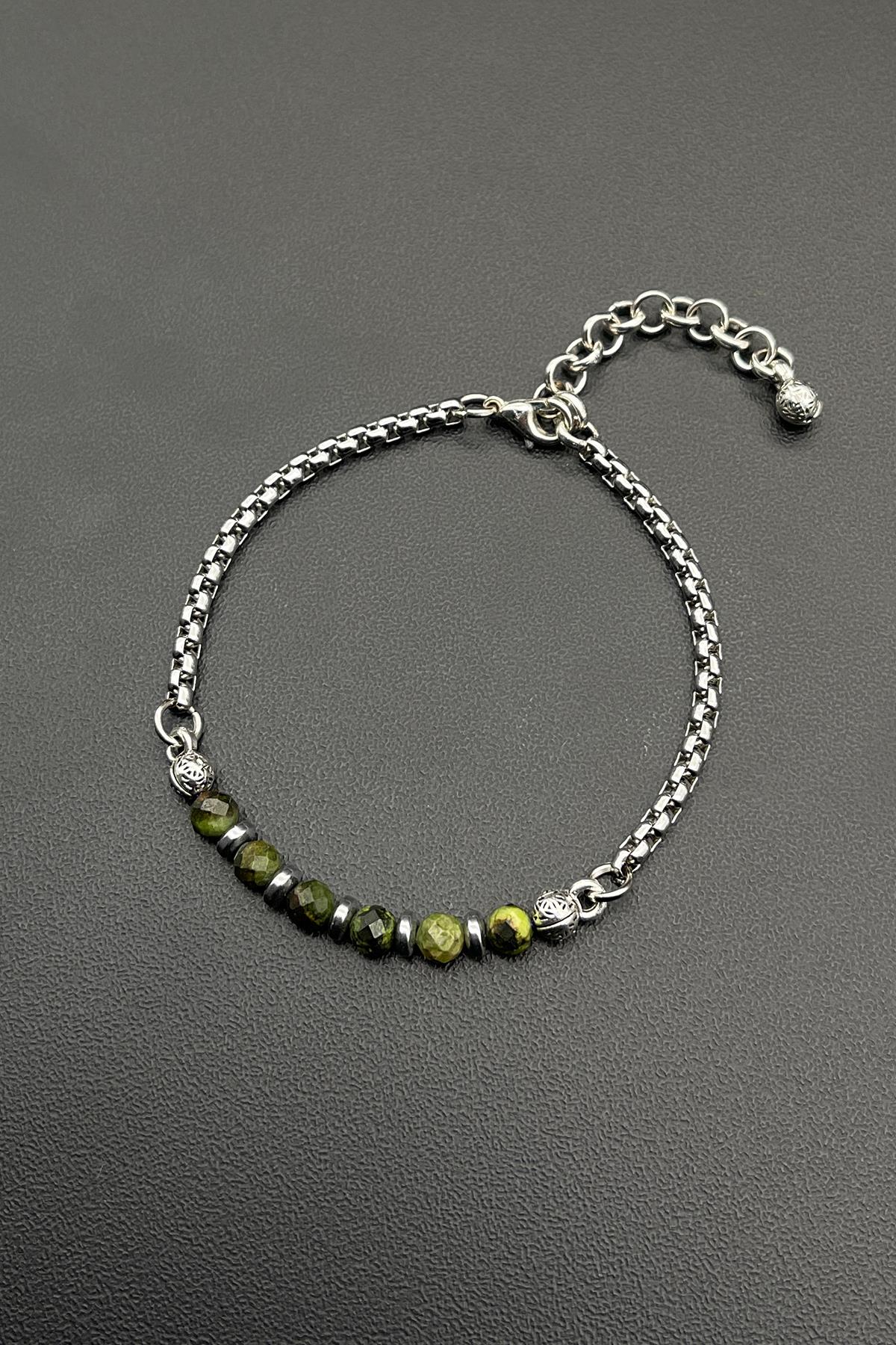 FRNCH 316L Çelik ve Yeşim Doğal Taşlı Yeşil Renkli Erkek Bileklik FRJ11695-1795-Y