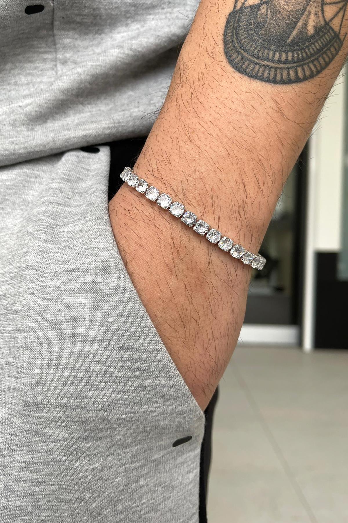 FRNCH 3A Kalite Zirkon Taşlı Çift Kilitli Tennis Erkek Bileklik FRJ11478-1578-A