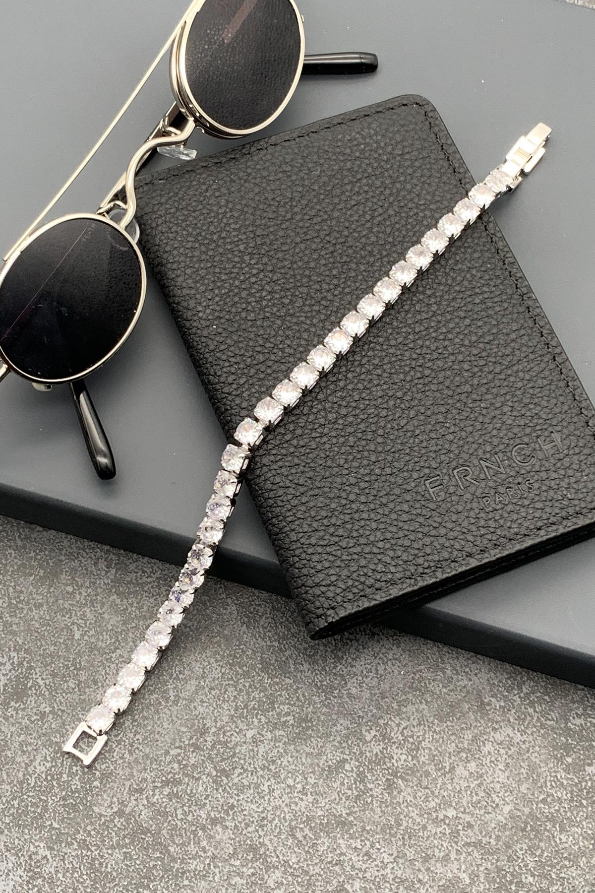 FRNCH 3A Kalite Zirkon Taşlı Çift Kilitli Tennis Erkek Bileklik FRJ11478-1578-A