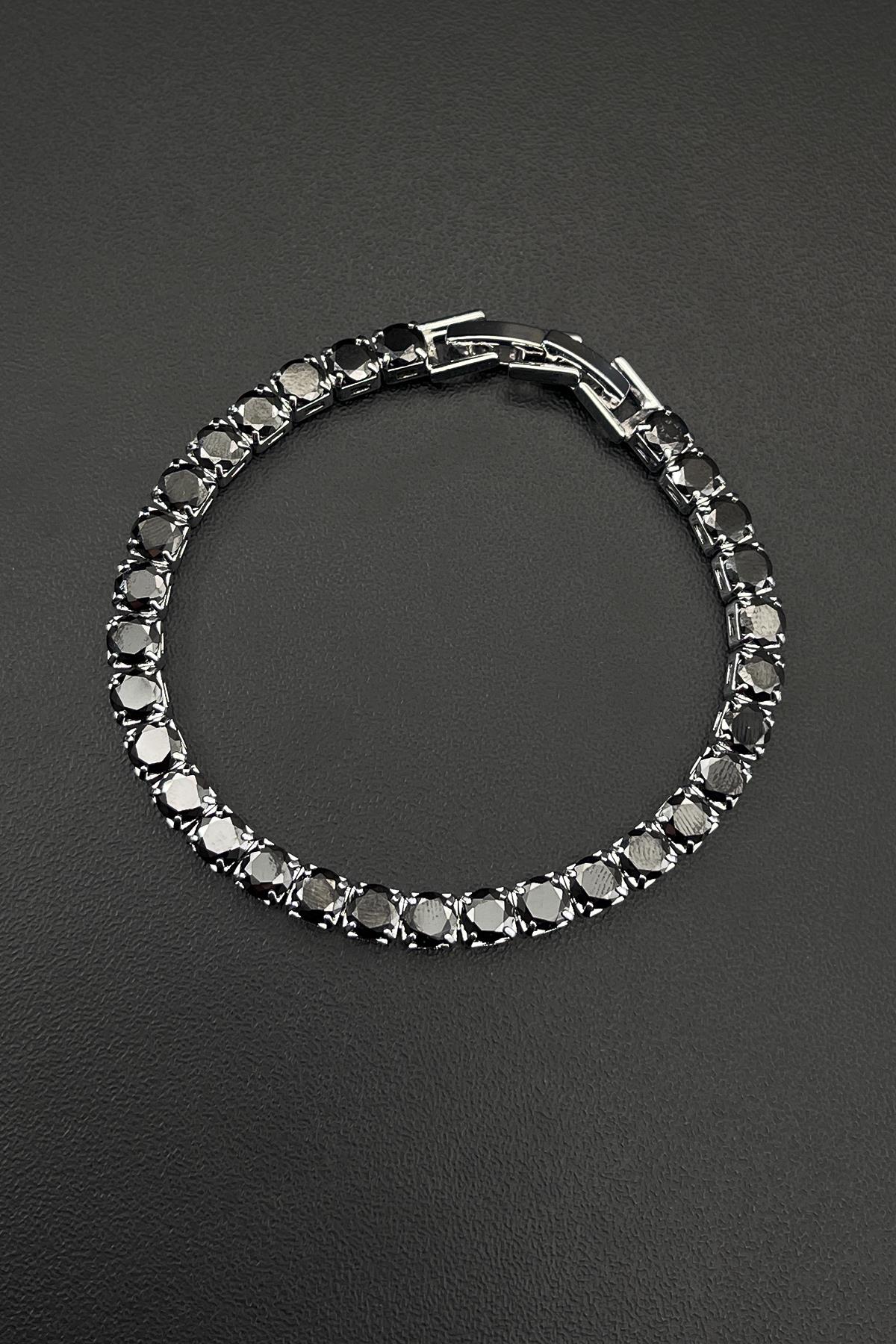 FRNCH 3A Kalite Zirkon Taşlı Siyah Renkli Tennis Erkek Bileklik FRJ11812-1912-S