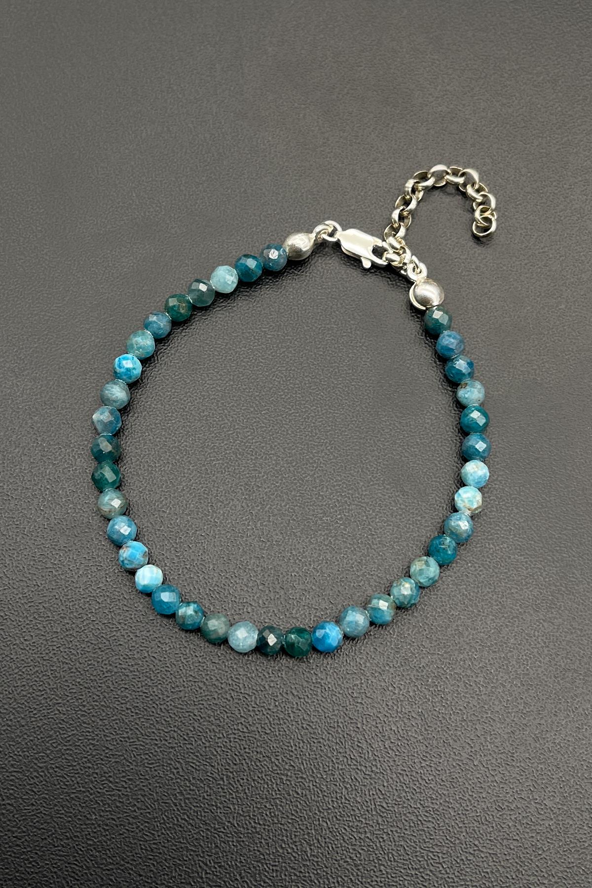 FRNCH 925 Ayar Gümüş Apatit Taşlı Mavi Renkli Erkek Bileklik FRJ11802-1902-M