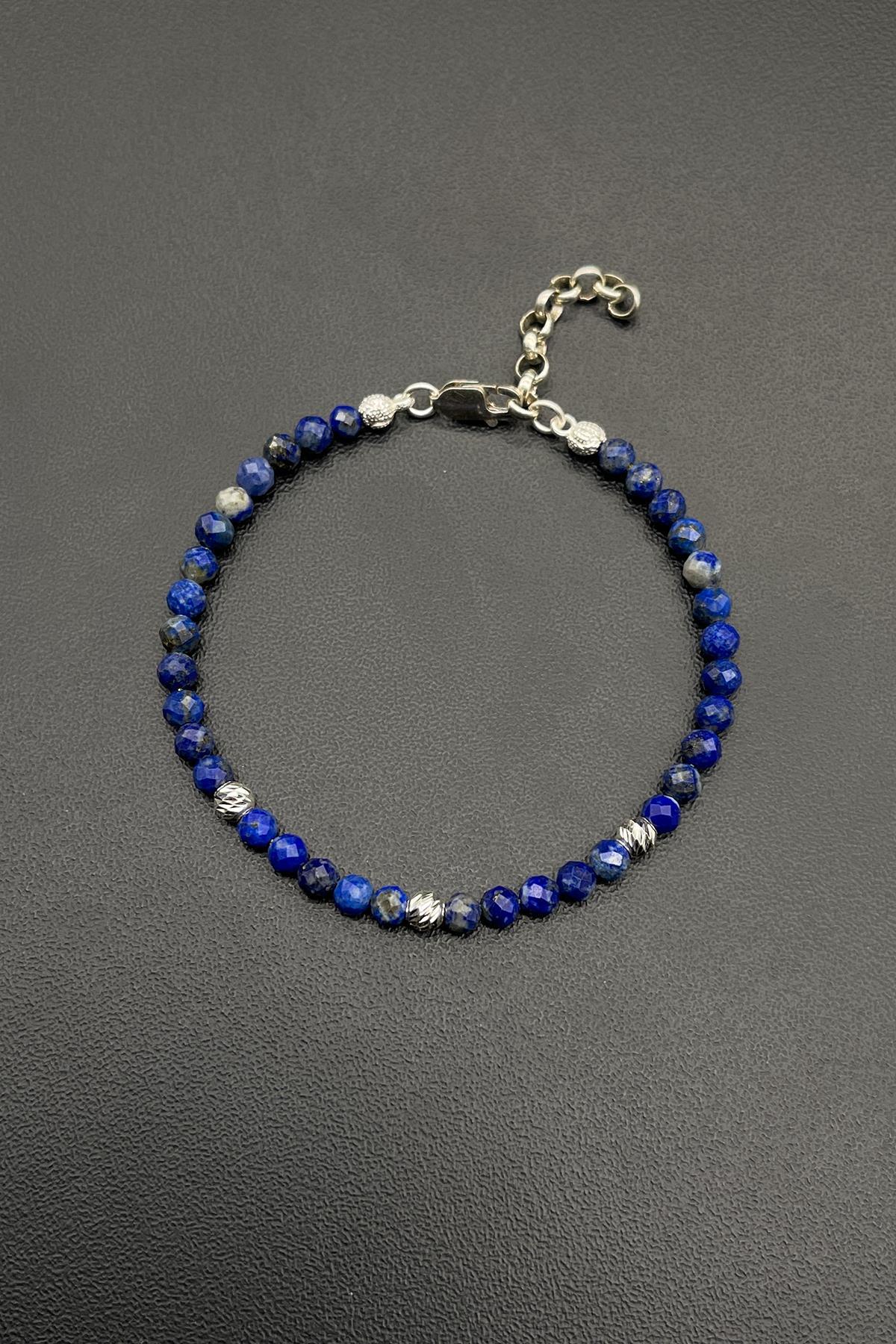 FRNCH 925 Ayar Gümüş Lapis Lazuli Taşlı Lacivert Renkli Erkek Bileklik FRJ11801-1901-L2