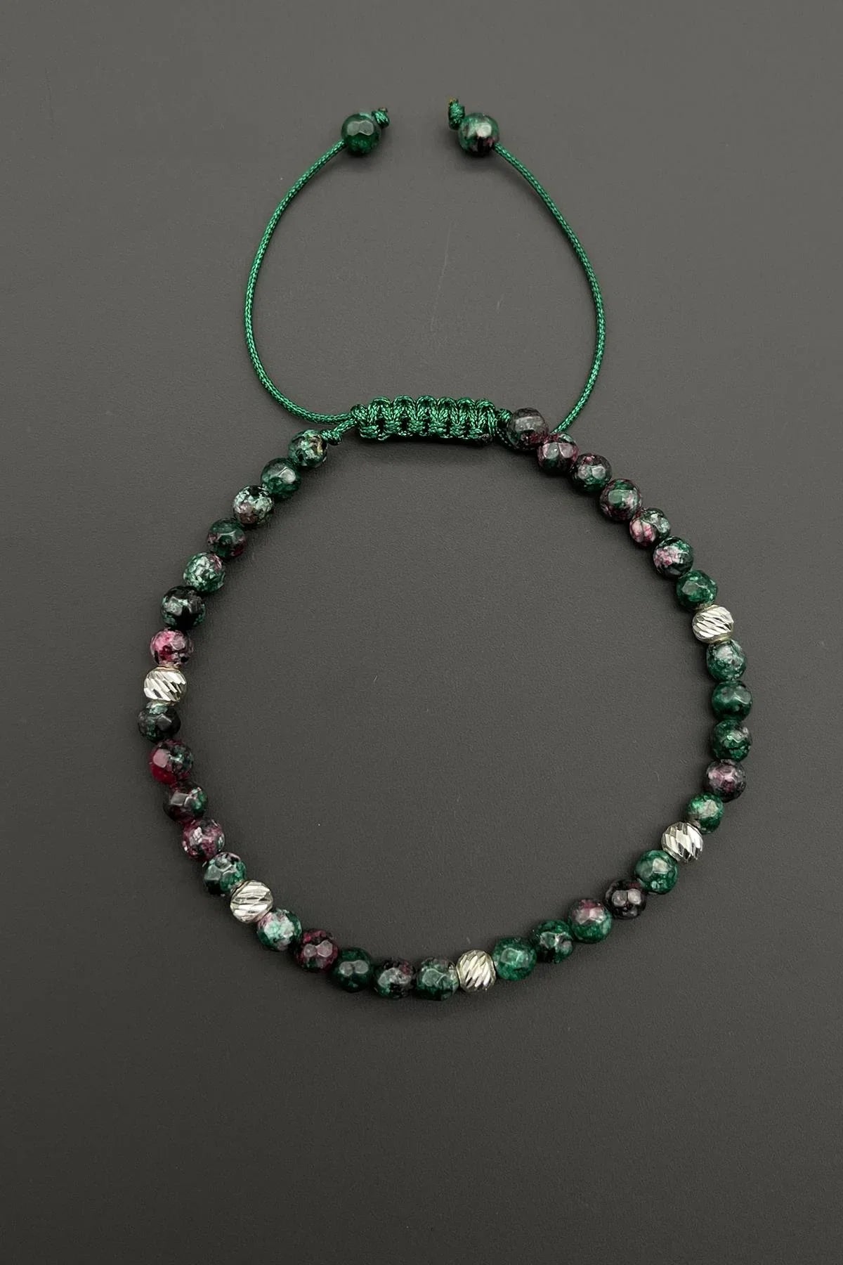 FRNCH 925 Ayar Gümüş Parçalı Jade Doğal Taşlı Yeşil Renkli Erkek Bileklik FRJ11599-1699-Y