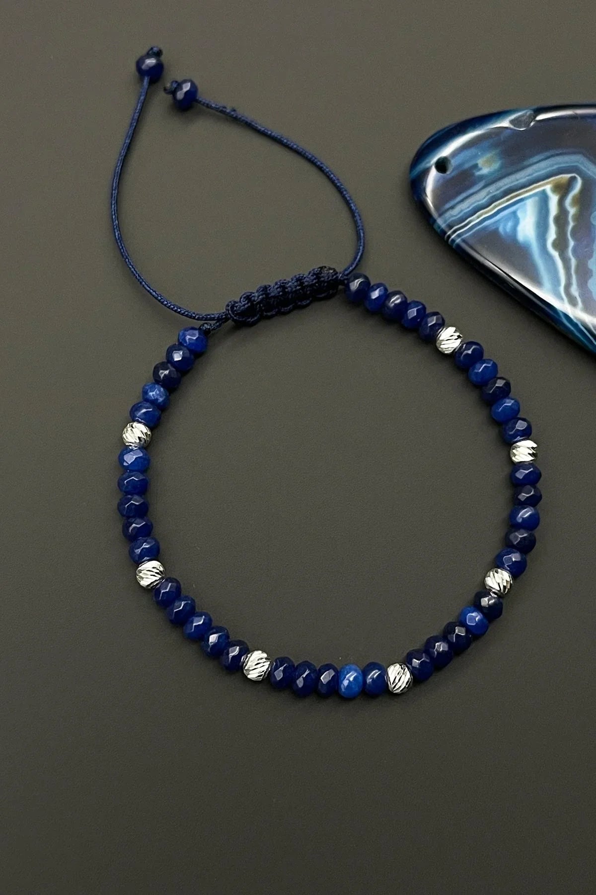 FRNCH 925 Ayar Gümüş ve Swarovski Taşlı Lacivert Renkli Erkek Bileklik FRJ11550-1650-L