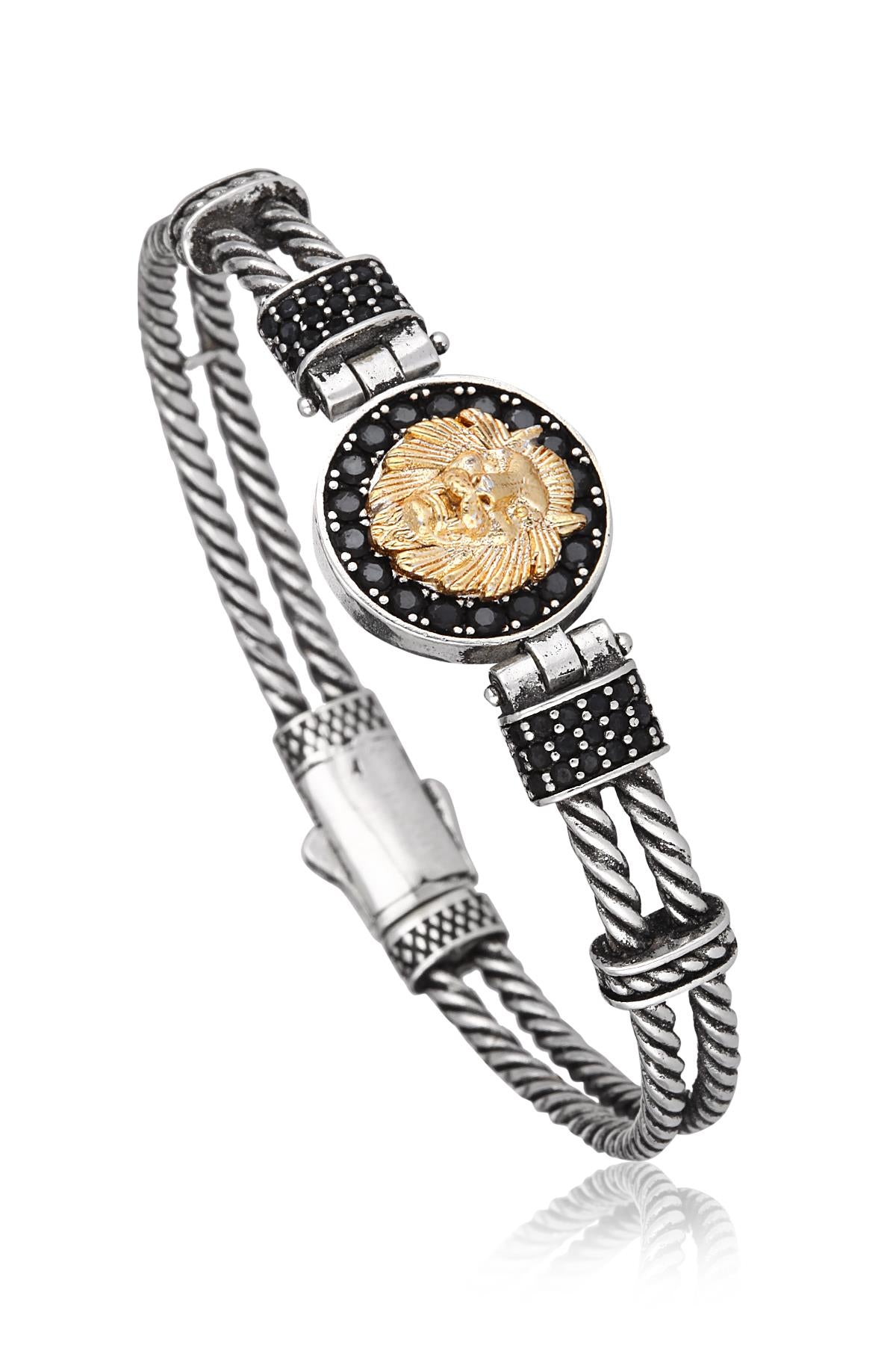 FRNCH Aslan Detaylı Zirkon Taşlı Çift Renk Handmade Erkek Bileklik FRJ11168-1268-A2G