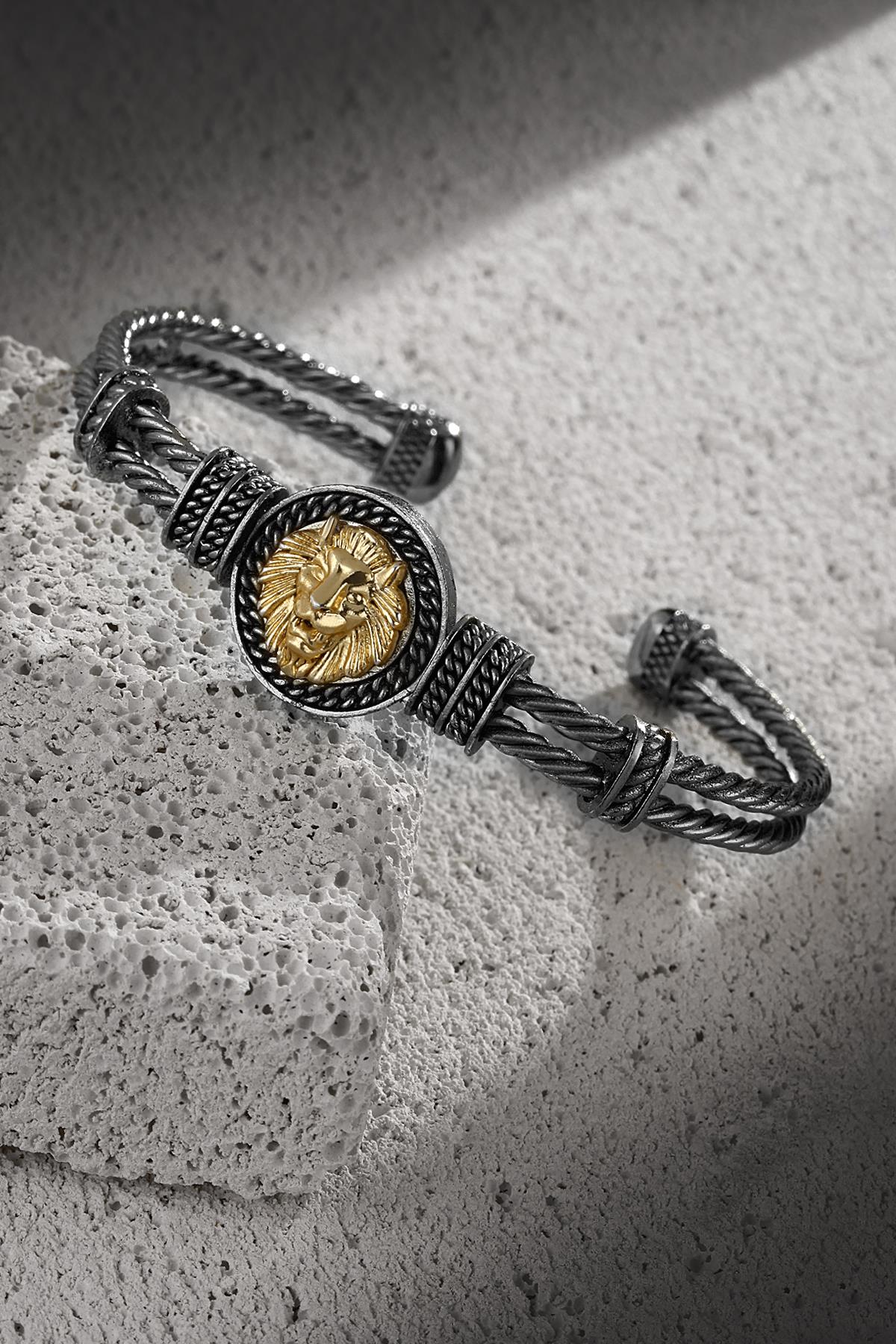 FRNCH Aslan Figürlü Füme-Gold Renkli Erkek Bileklik FRJ11270-1370-BG
