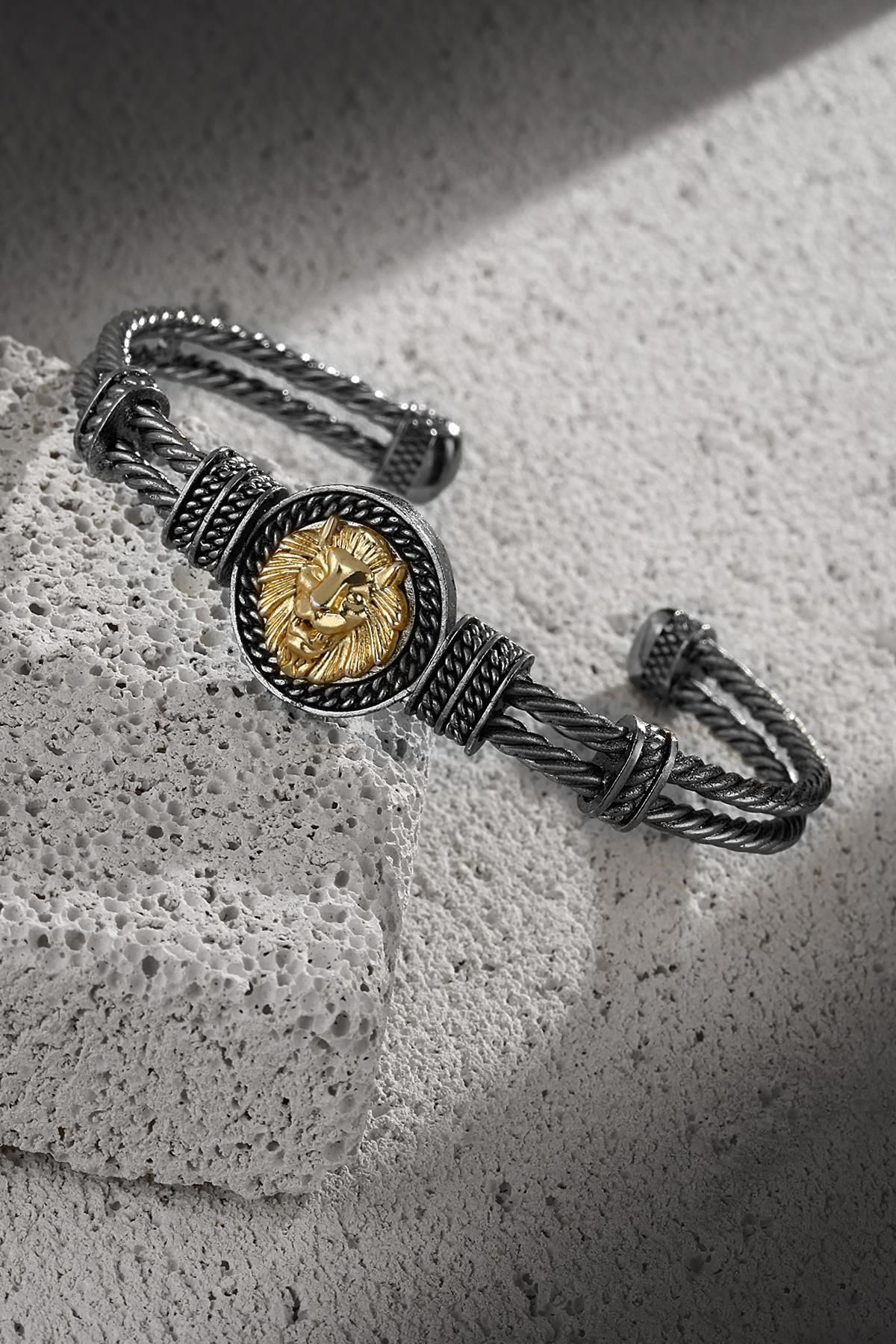 FRNCH Aslan Figürlü Füme-Gold Renkli Erkek Bileklik FRJ11270-1370-BG
