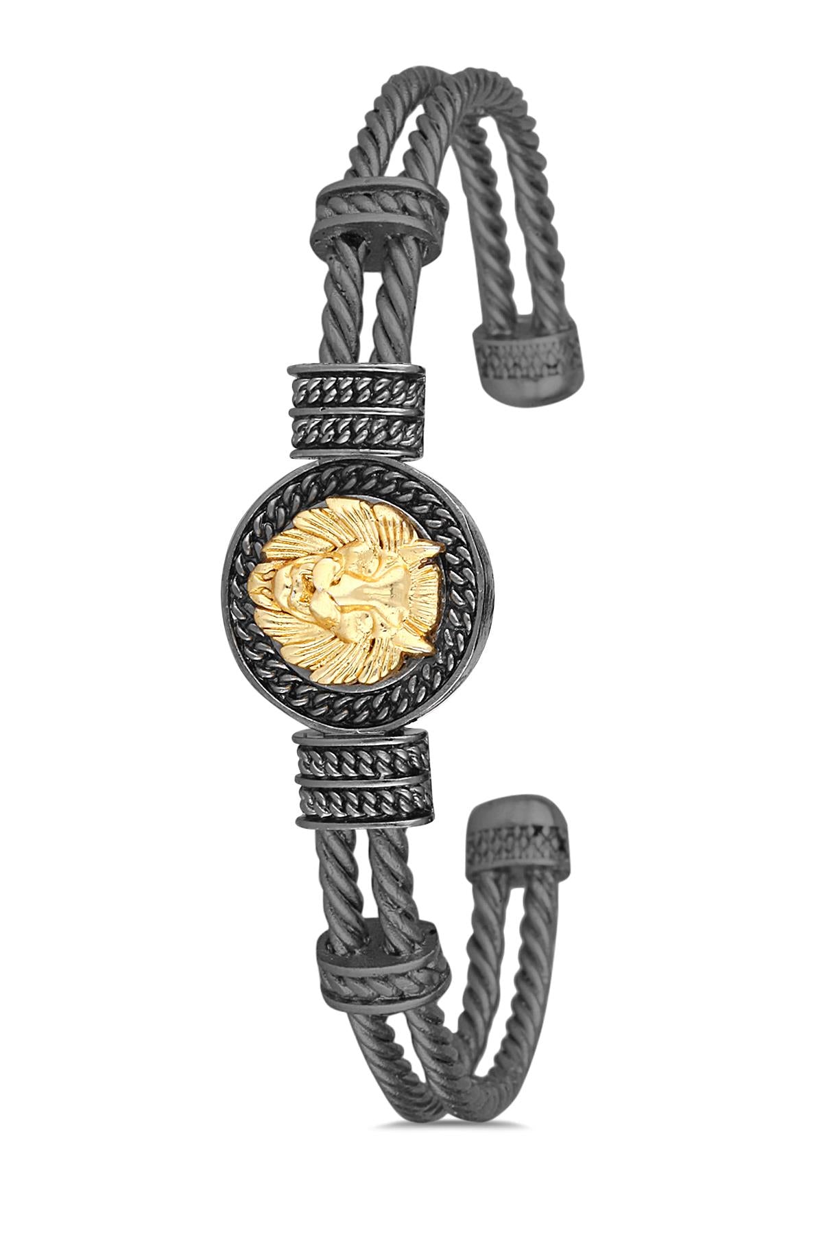 FRNCH Aslan Figürlü Füme-Gold Renkli Erkek Bileklik FRJ11270-1370-BG
