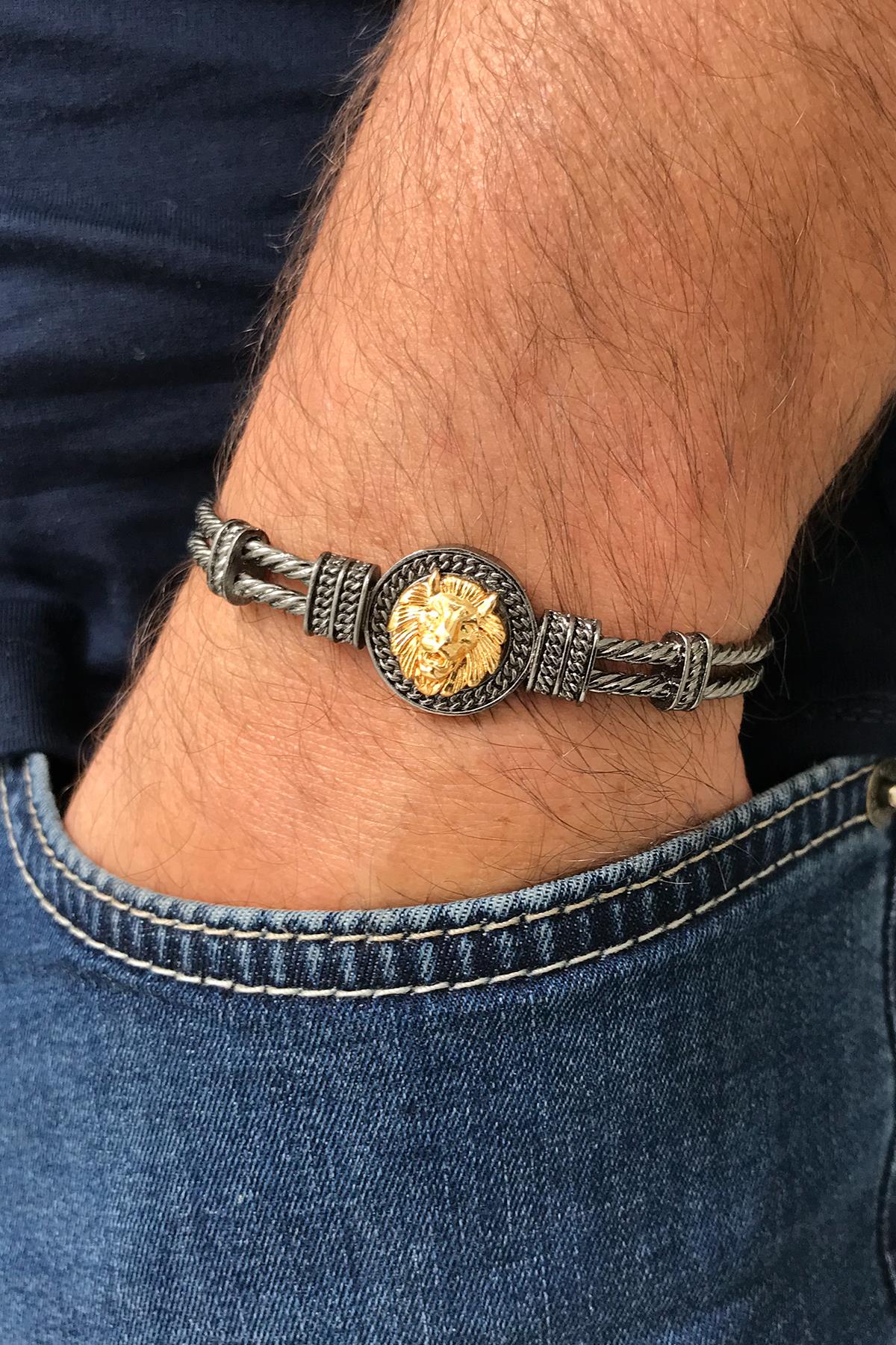 FRNCH Aslan Figürlü Füme-Gold Renkli Erkek Bileklik FRJ11270-1370-BG
