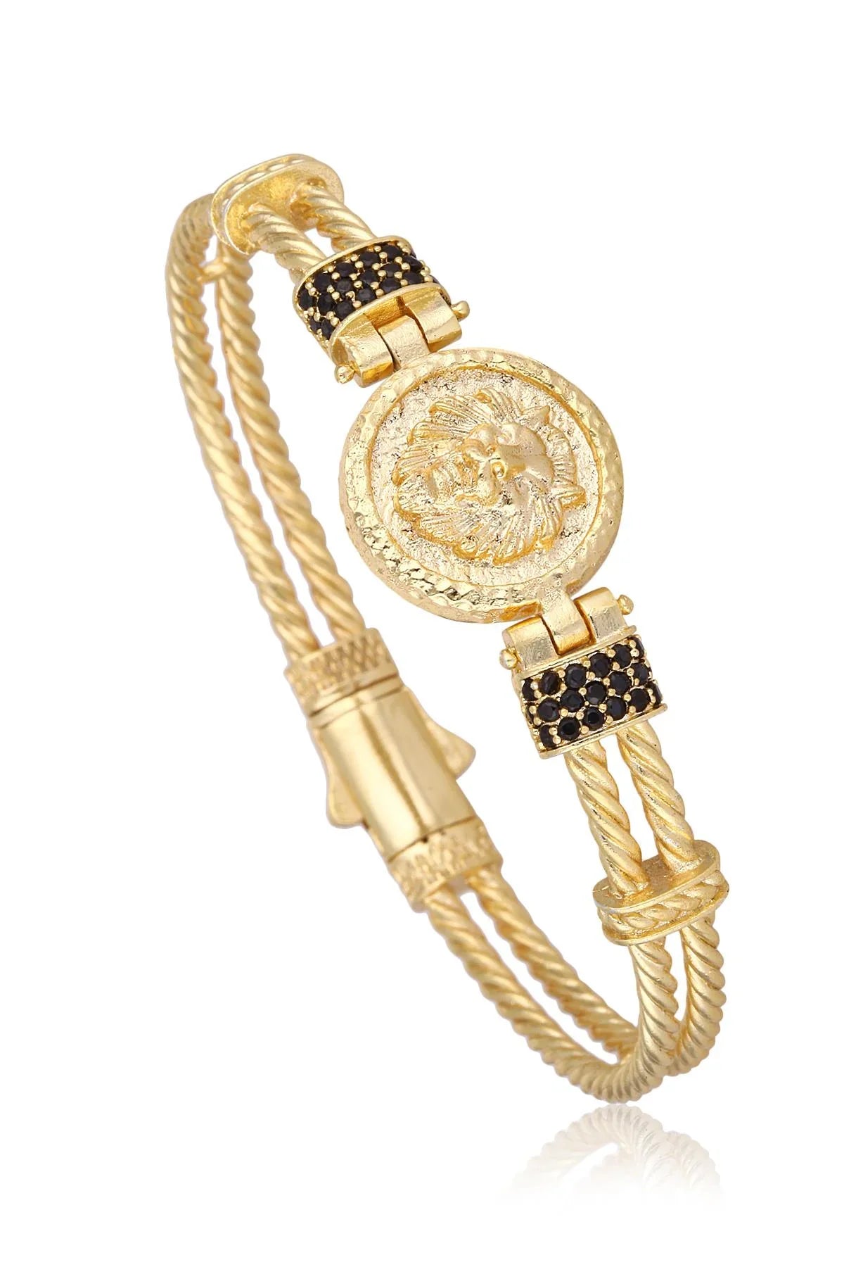 FRNCH Aslan Figürlü Gold Handmade Erkek Bileklik FRJ11170-1270-G