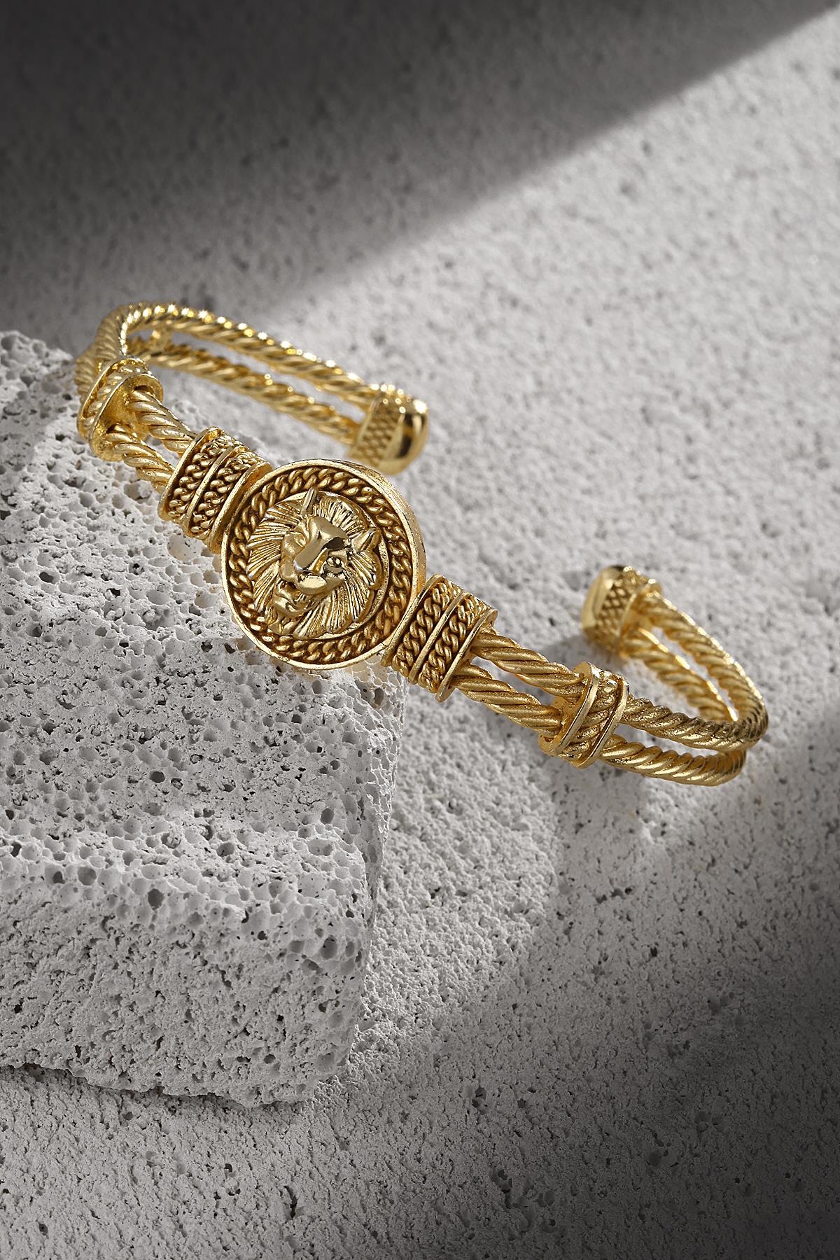 FRNCH Aslan Figürlü Gold Renkli Erkek Bileklik FRJ11270-1370-G