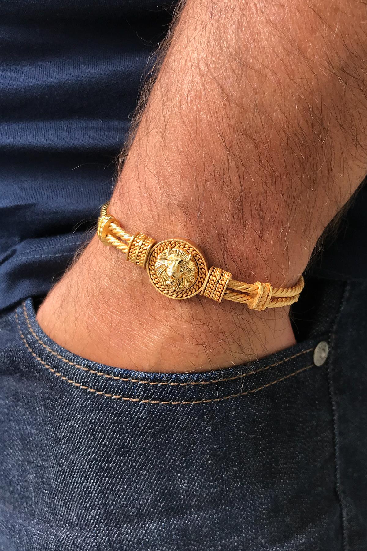 FRNCH Aslan Figürlü Gold Renkli Erkek Bileklik FRJ11270-1370-G