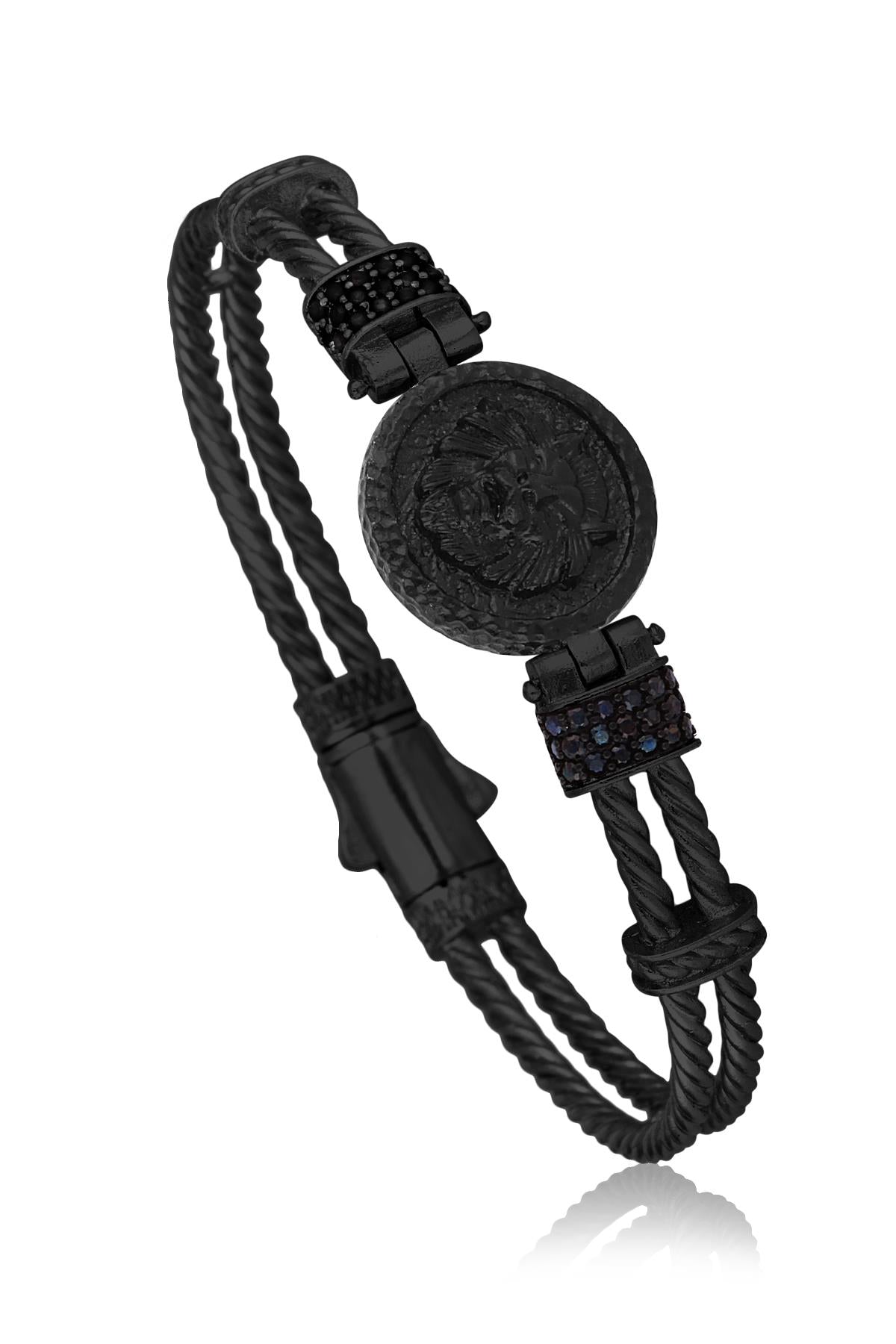 FRNCH Aslan Figürlü Mat Siyah Handmade Erkek Bileklik FRJ11170-1270-B2