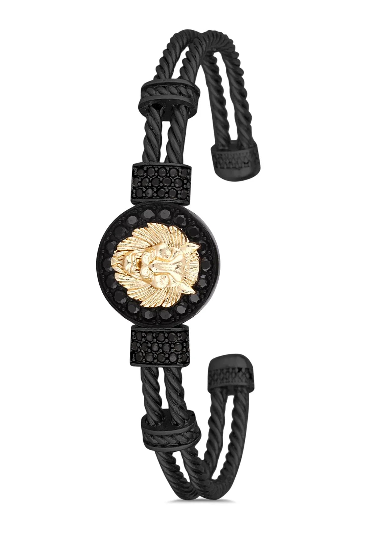 FRNCH Aslan Figürlü Zirkon Taşlı Çift Renk Handmade Erkek Bileklik FRJ11173-1273-B2G