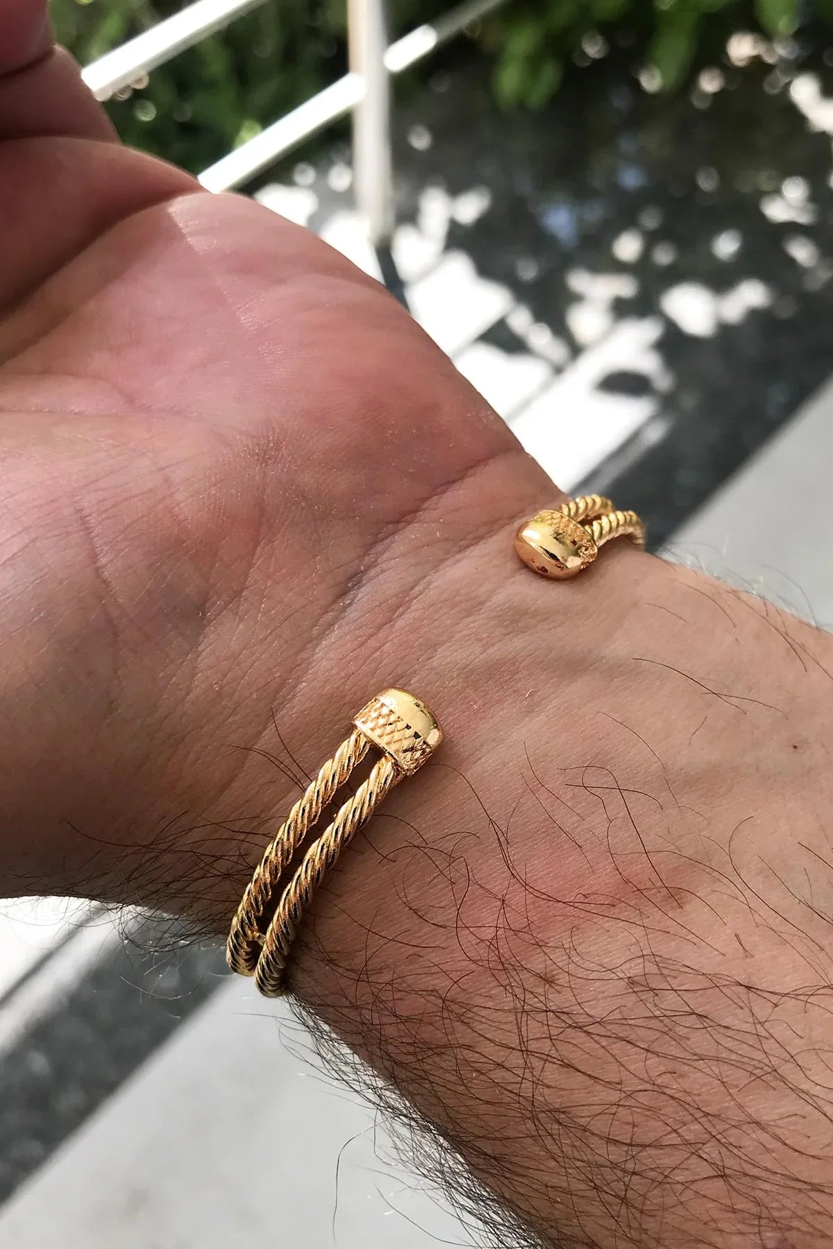 FRNCH Aslan Figürlü Zirkon Taşlı Gold Renkli Handmade Kelepçe Erkek Bileklik FRJ11173-1273-G