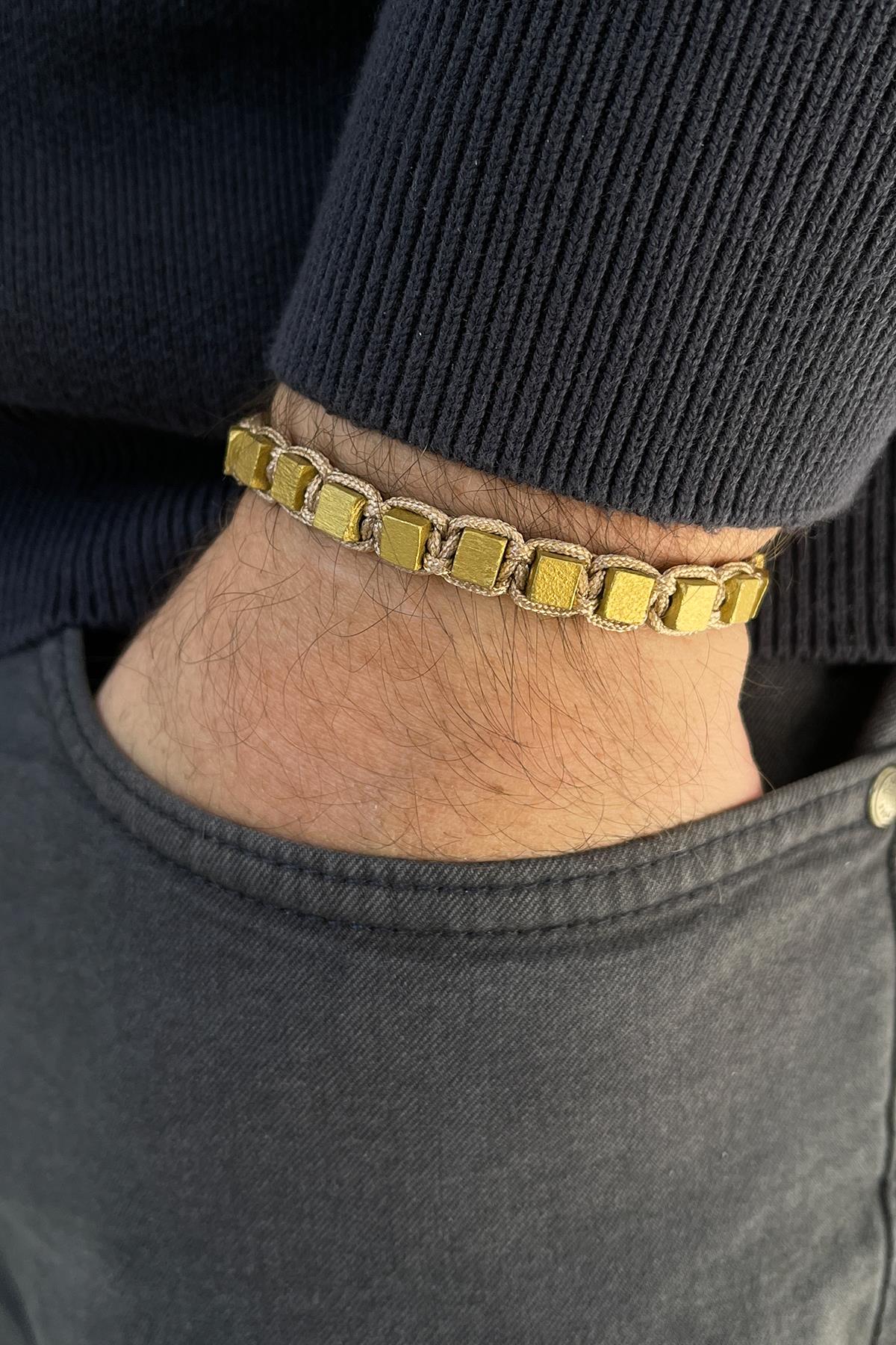 FRNCH Bambu Ağaçlı Gold Renkli Ayarlanabilir Makrome Erkek Bileklik FRJ11331-1431-G2