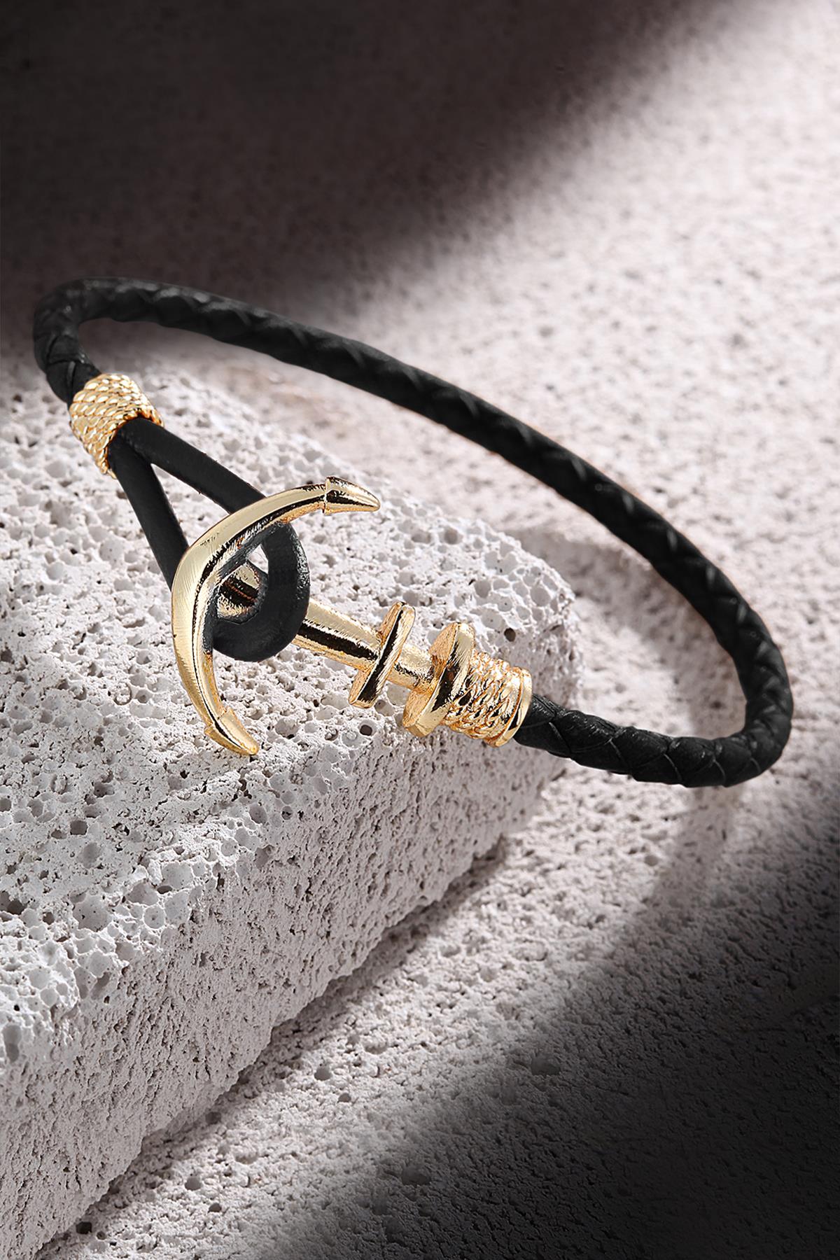 FRNCH Çapa Figürlü Gerçek Deri Handmade Erkek Bileklik FRJ11160-1260-BG