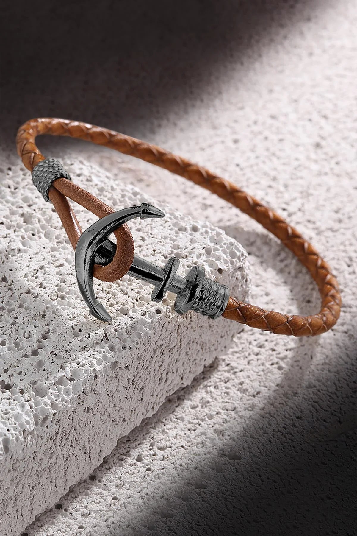 FRNCH Çapa Figürlü Gerçek Deri Handmade Erkek Bileklik FRJ11160-1260-KB