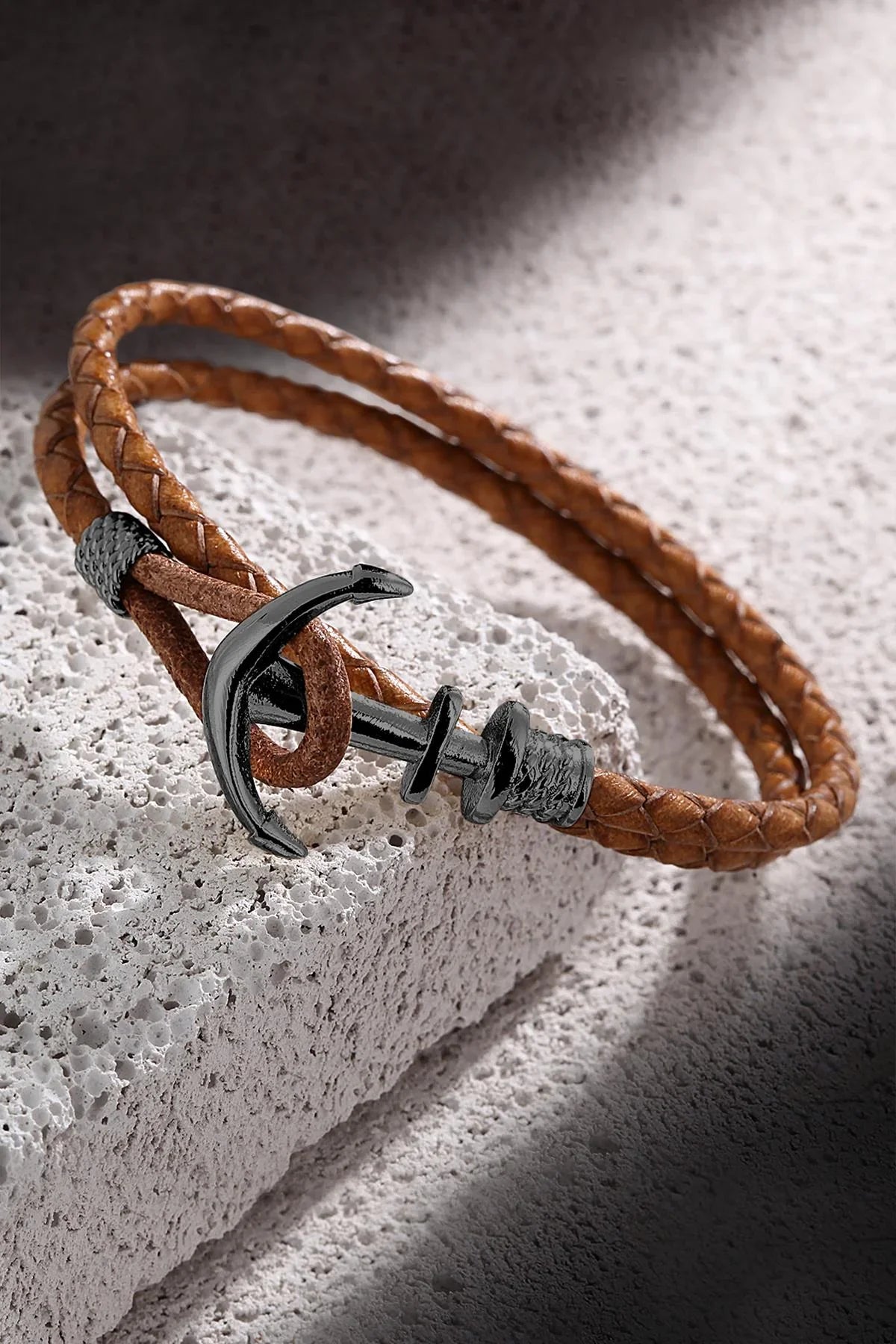 FRNCH Çapa Figürlü Gerçek Deri Handmade Erkek Bileklik FRJ11161-1261-KB
