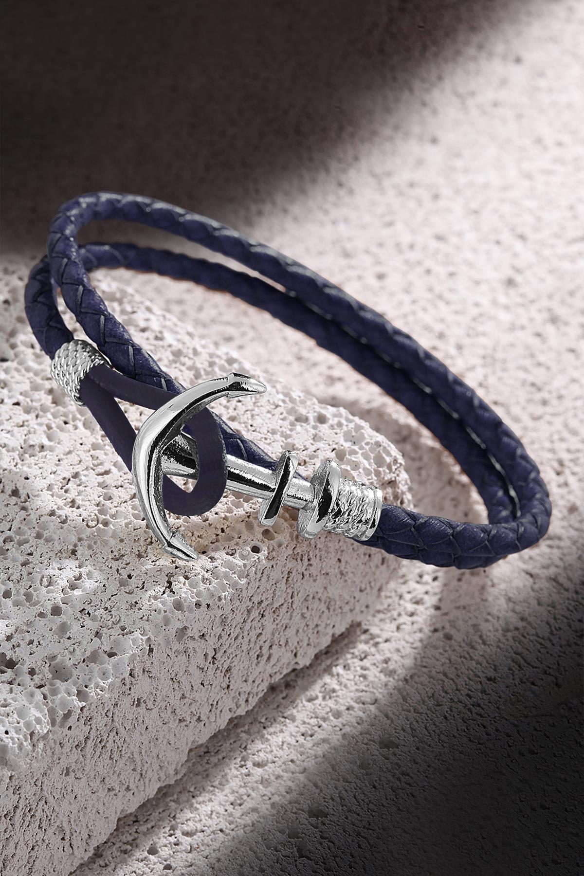 FRNCH Çapa Figürlü Gerçek Deri Handmade Erkek Bileklik FRJ11161-1261-TA
