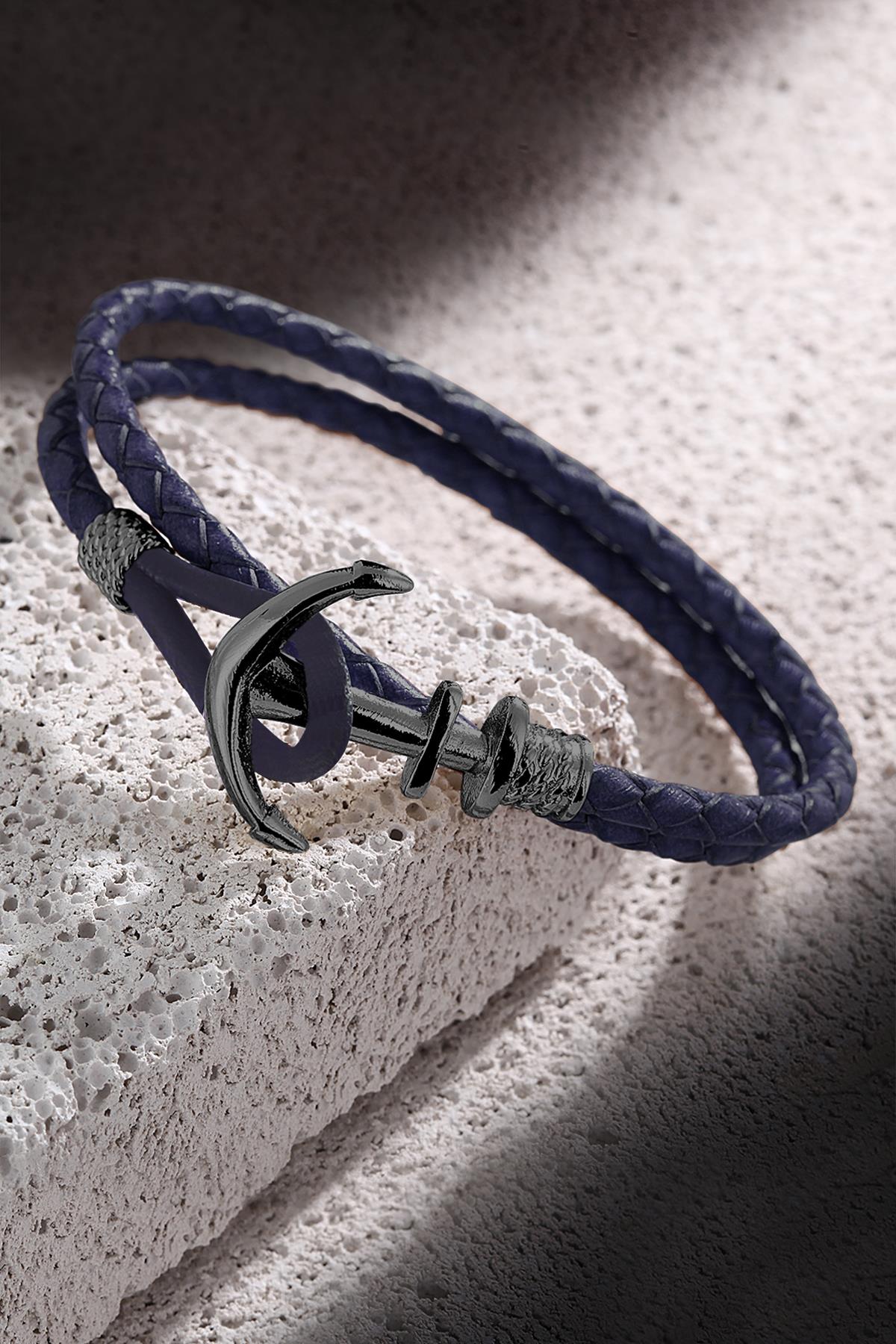 FRNCH Çapa Figürlü Gerçek Deri Handmade Erkek Bileklik FRJ11161-1261-TB