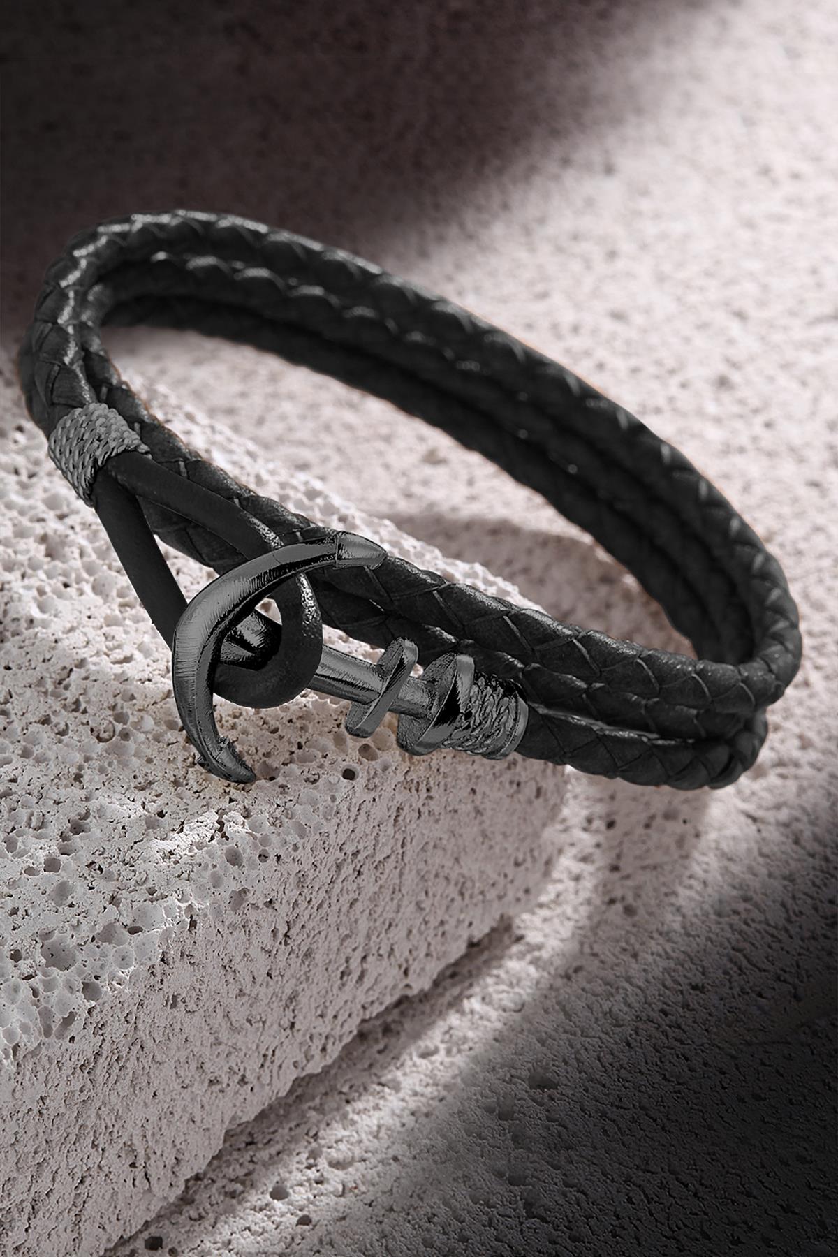 FRNCH Çapa Figürlü Gerçek Deri Handmade Erkek Bileklik FRJ11162-1262-BB