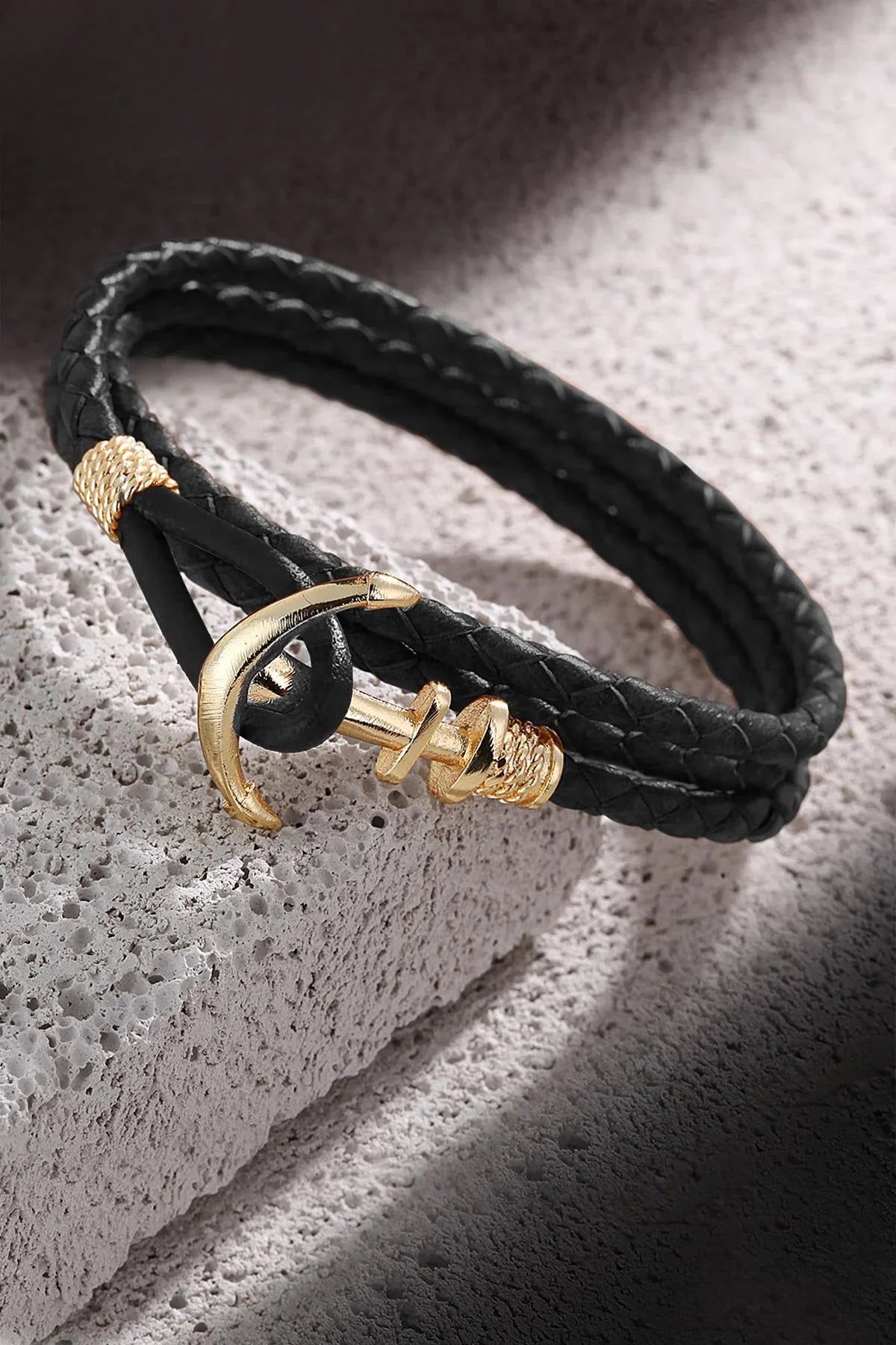 FRNCH Çapa Figürlü Gerçek Deri Handmade Erkek Bileklik FRJ11162-1262-BG