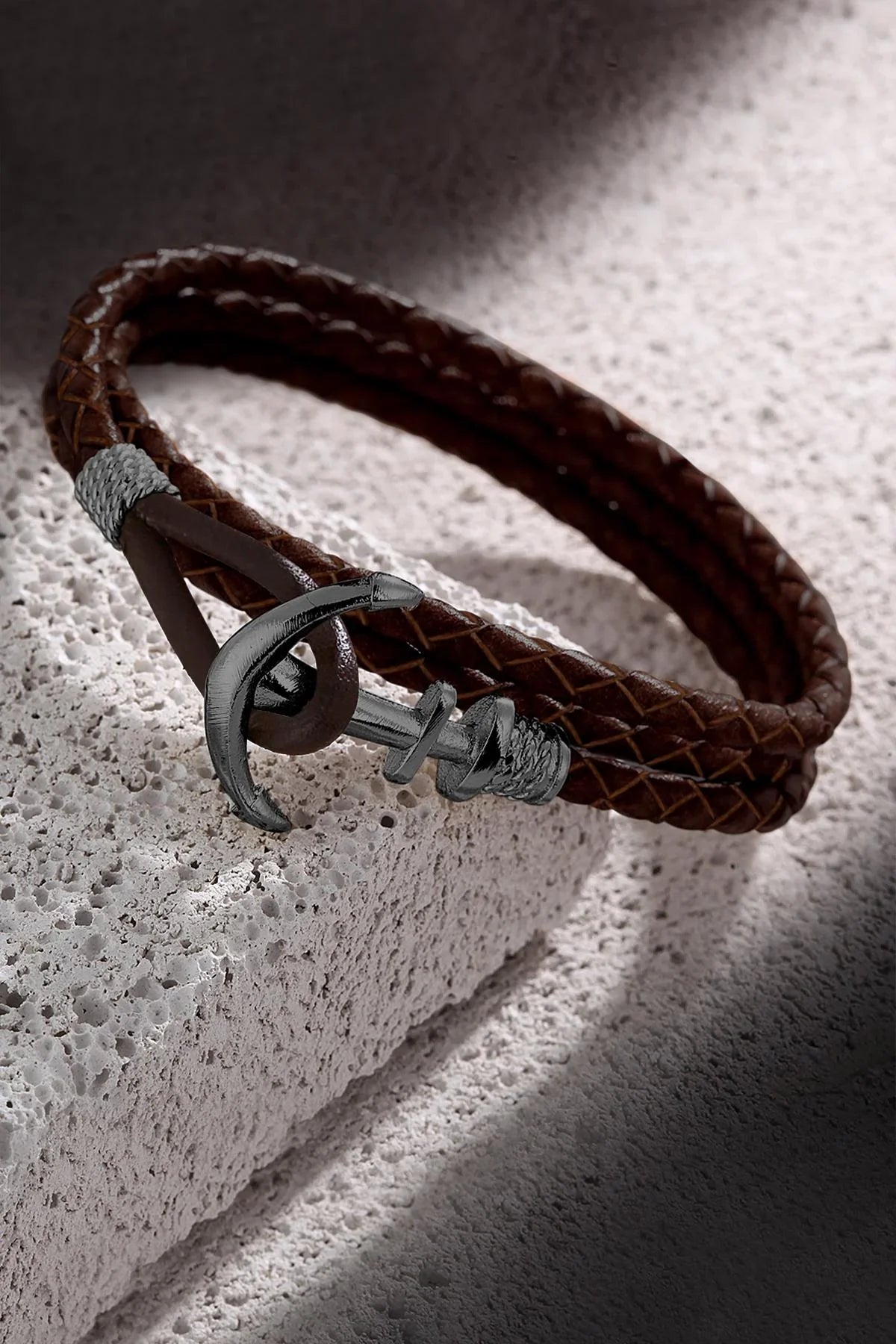 FRNCH Çapa Figürlü Gerçek Deri Handmade Erkek Bileklik FRJ11162-1262-RB