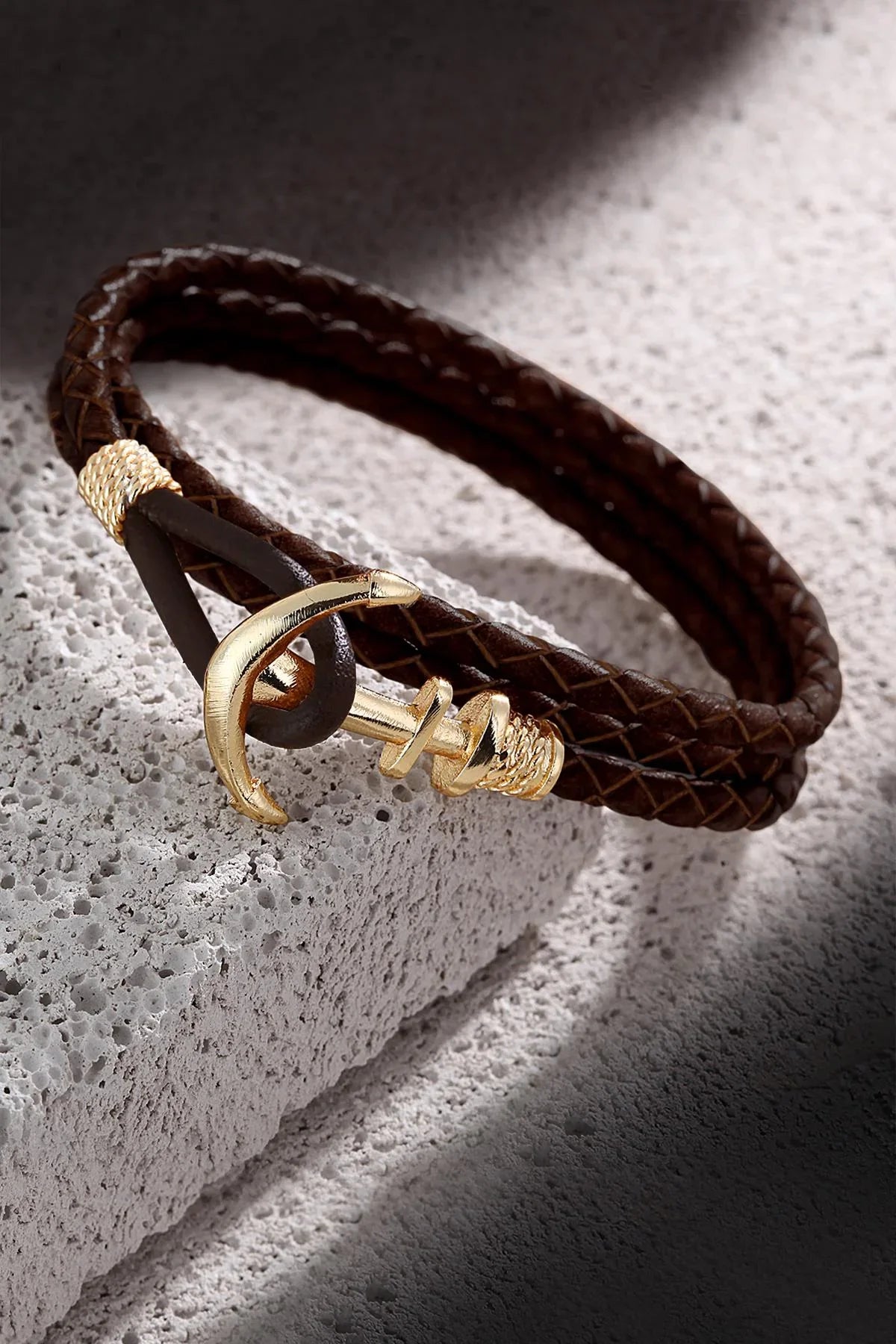 FRNCH Çapa Figürlü Gerçek Deri Handmade Erkek Bileklik FRJ11162-1262-RG